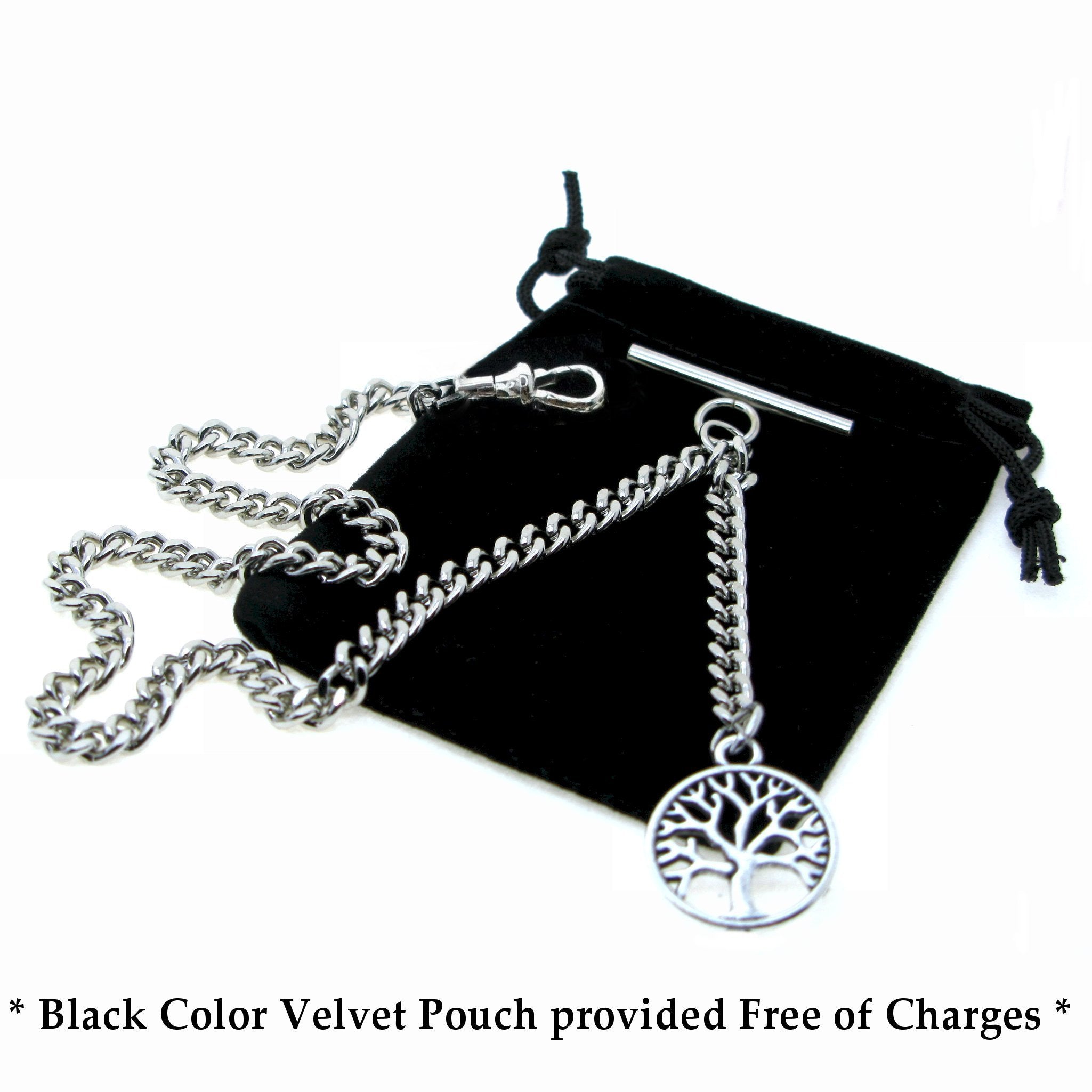 Silver Albert Chain with Life Tree Medal Fob AC104