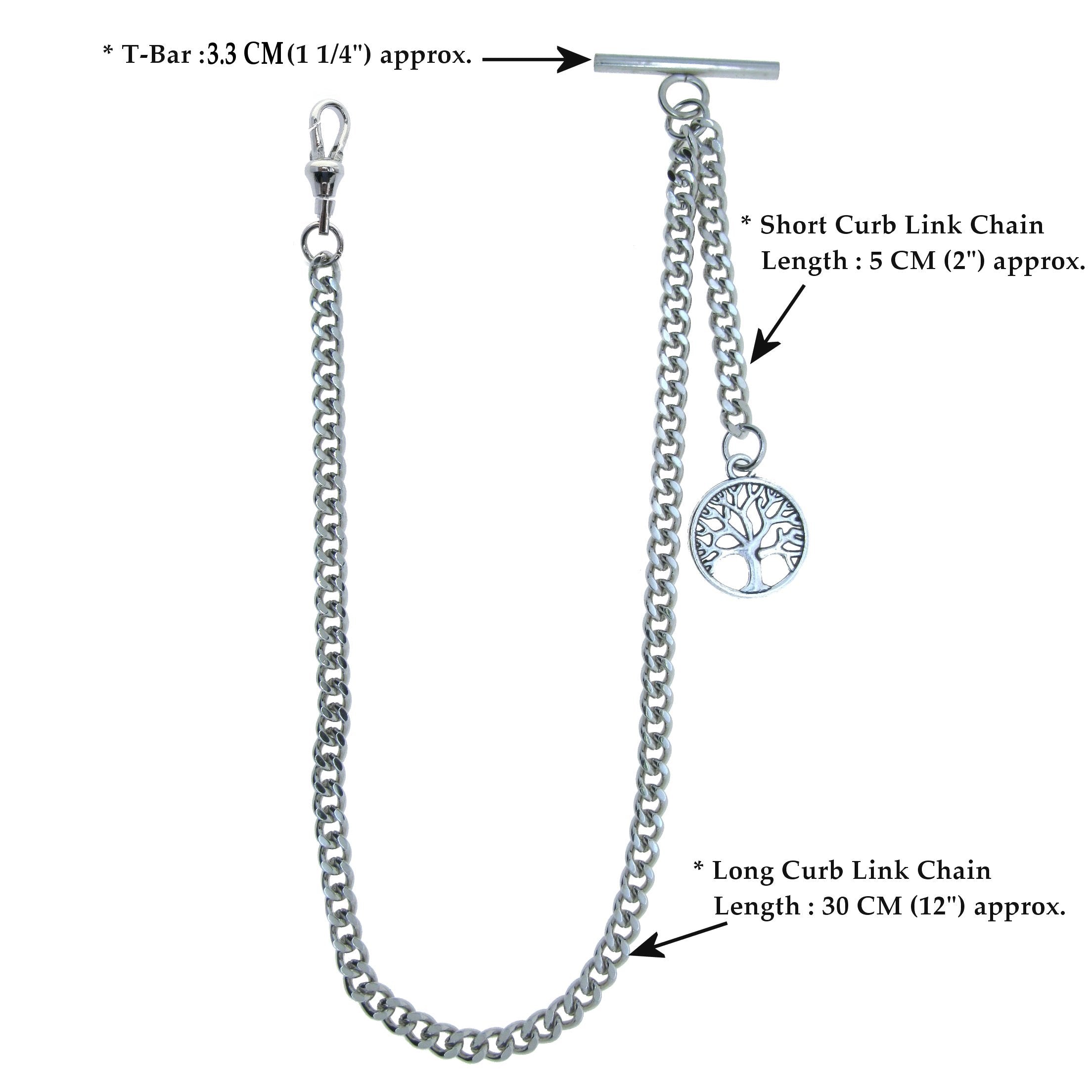 Silver Albert Chain with Life Tree Medal Fob AC104