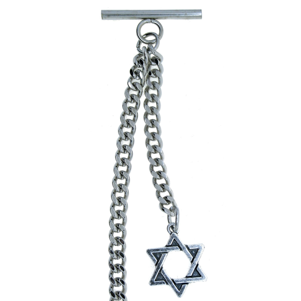 Silver Albert Chain with Star of David Design Fob AC105