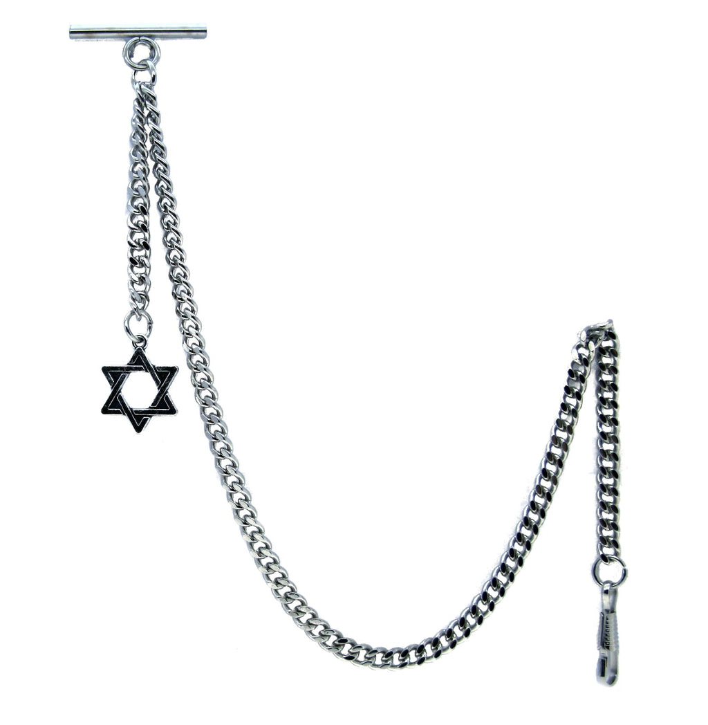Silver Albert Chain with Star of David Design Fob