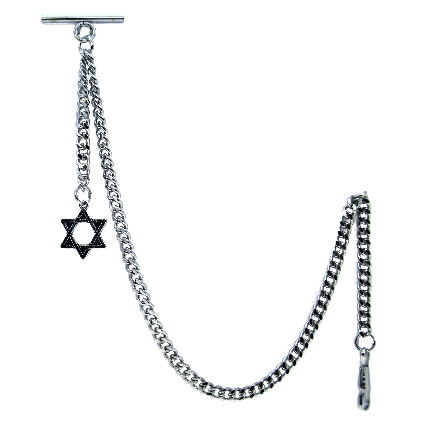 Silver Albert Chain with Star of David Design Fob