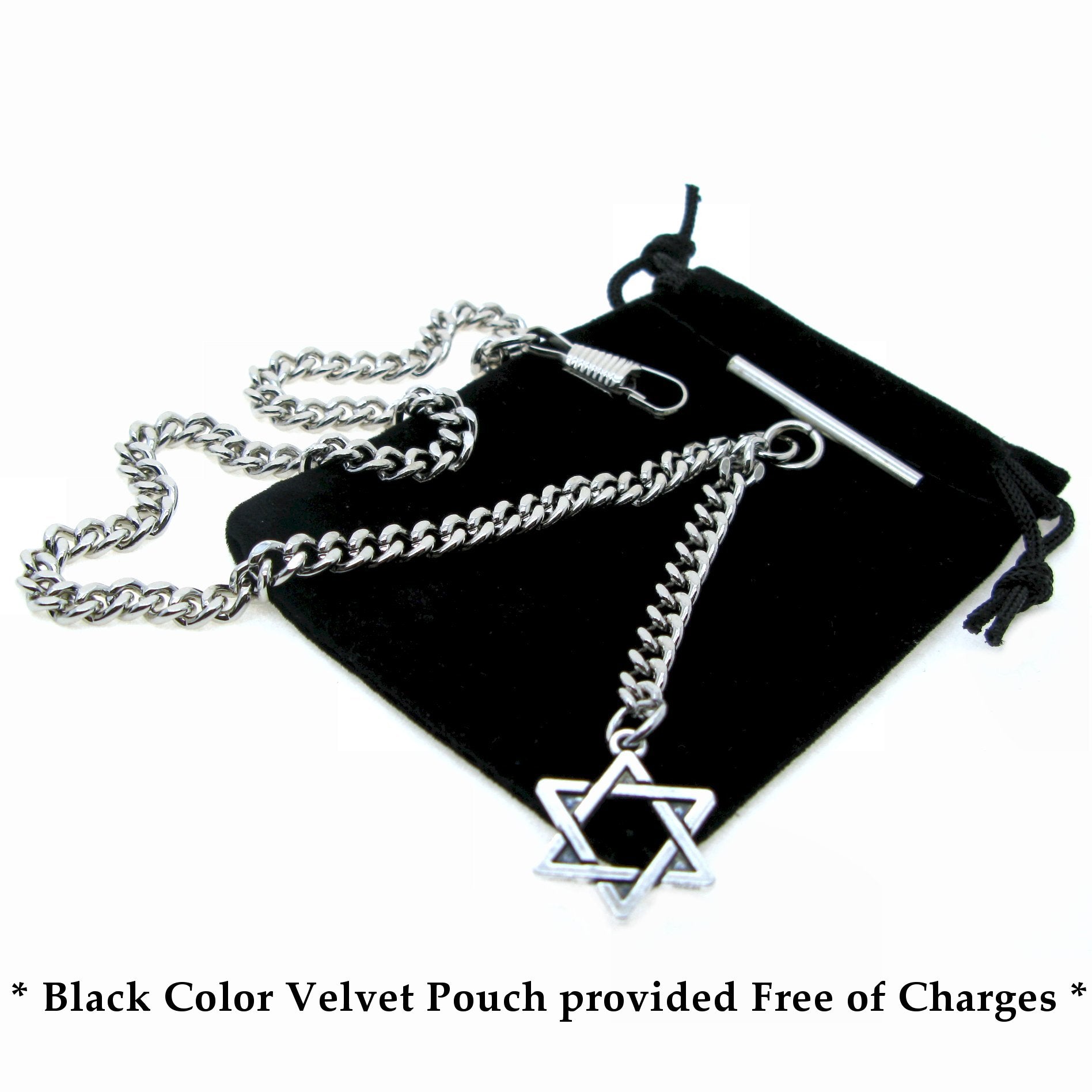 Silver Albert Chain with Star of David Design Fob AC105