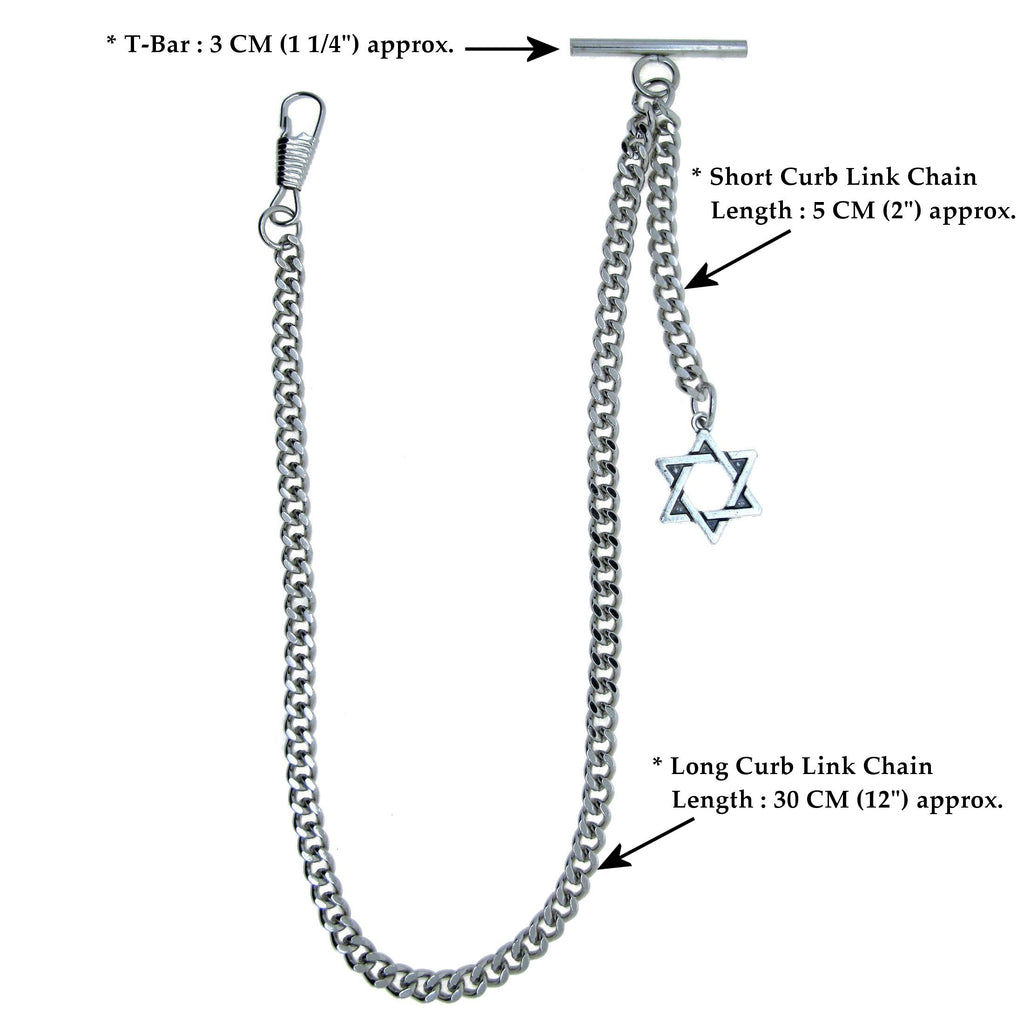 Silver Albert Chain with Star of David Design Fob AC105