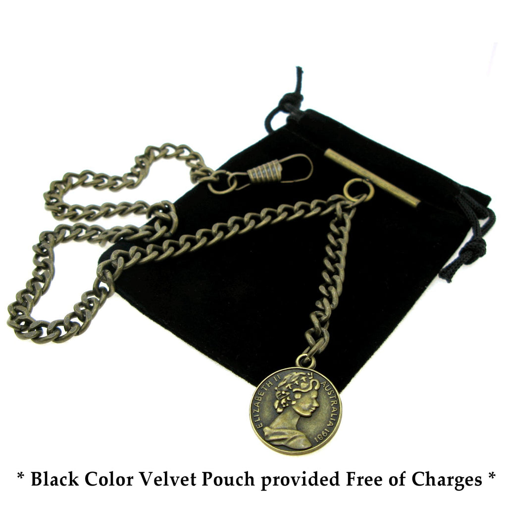 Bronze Color Albert Chain with Queen Elizabeth Half Penny Coin Design Fob AC106