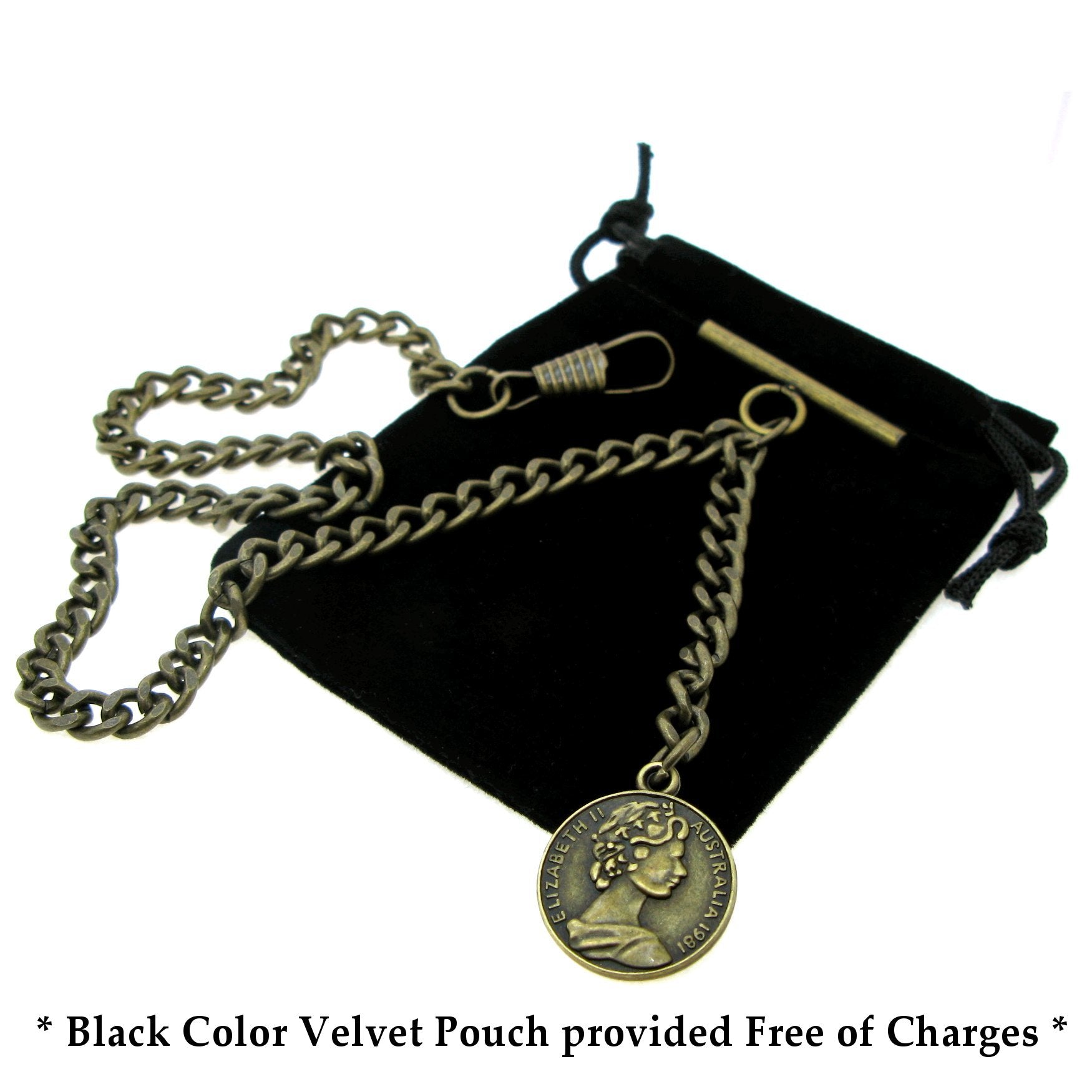 Bronze Color Albert Chain with Queen Elizabeth Half Penny Coin Design Fob AC106