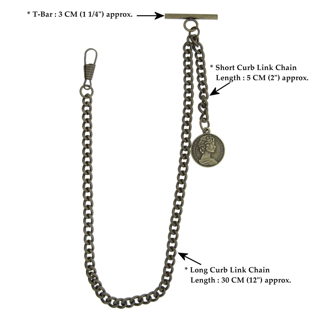 Bronze Color Albert Chain with Queen Elizabeth Half Penny Coin Design Fob AC106