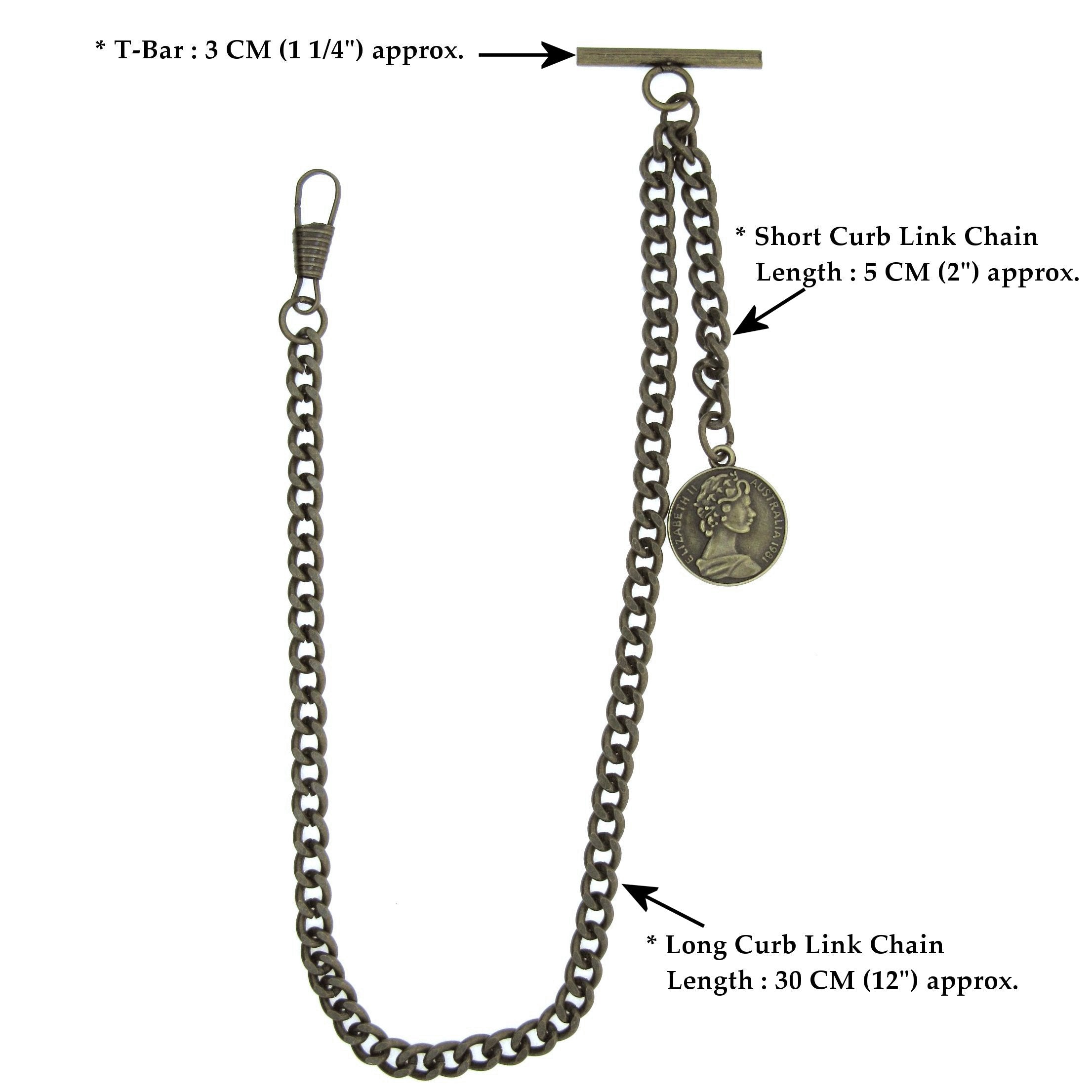 Bronze Color Albert Chain with Queen Elizabeth Half Penny Coin Design Fob AC106