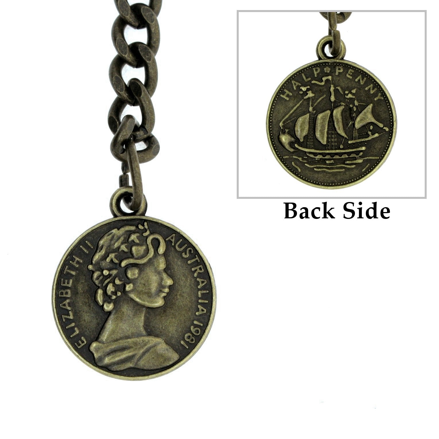 Bronze Color Albert Chain with Queen Elizabeth Half Penny Coin Design Fob AC106