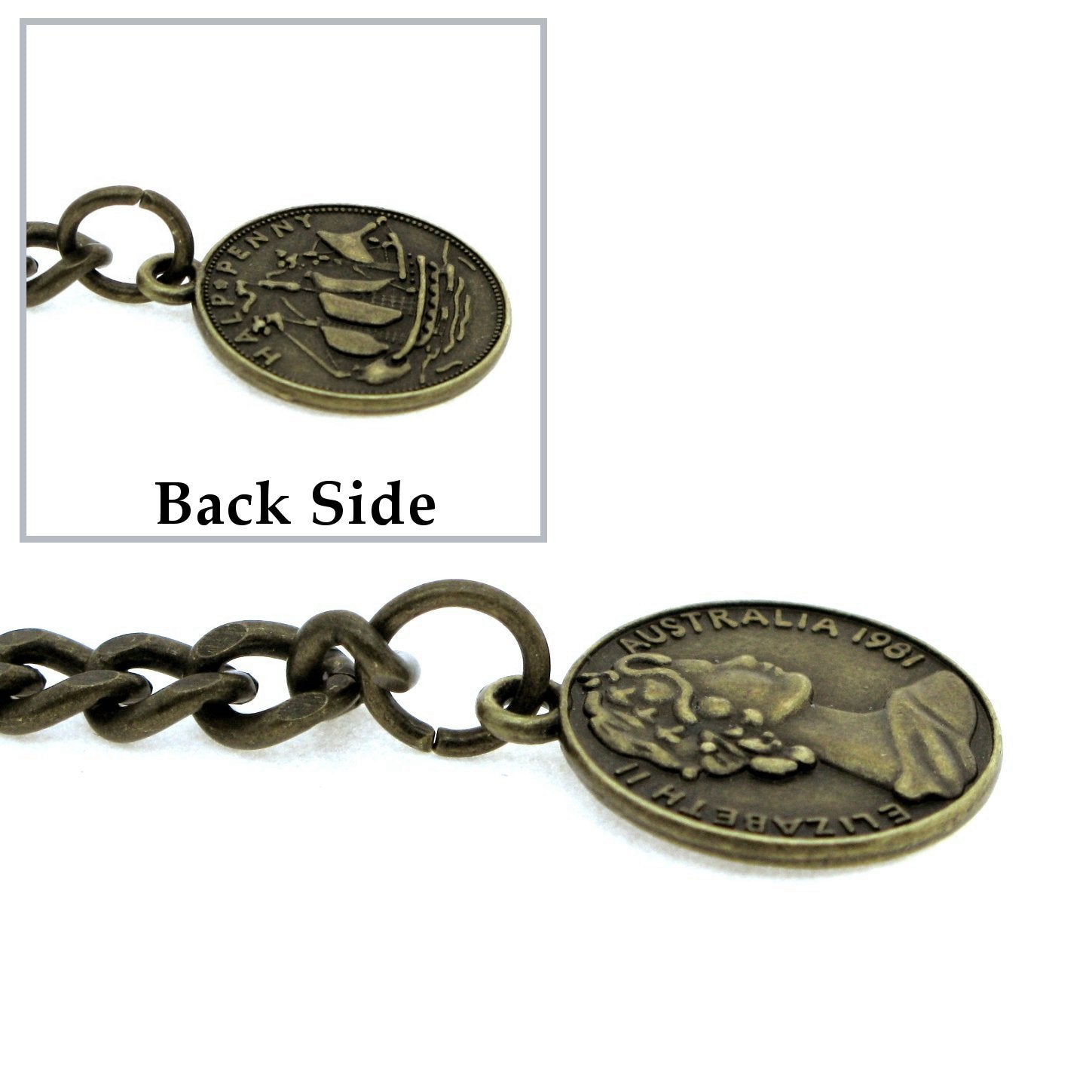 Bronze Color Albert Chain with Queen Elizabeth Half Penny Coin Design Fob AC106