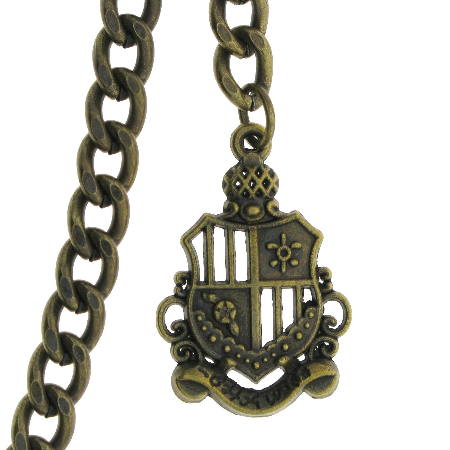 Albert Chain Pocket Watch Chains for Men Antique Brass Plating Shield Crest Design Fob T Bar AC10