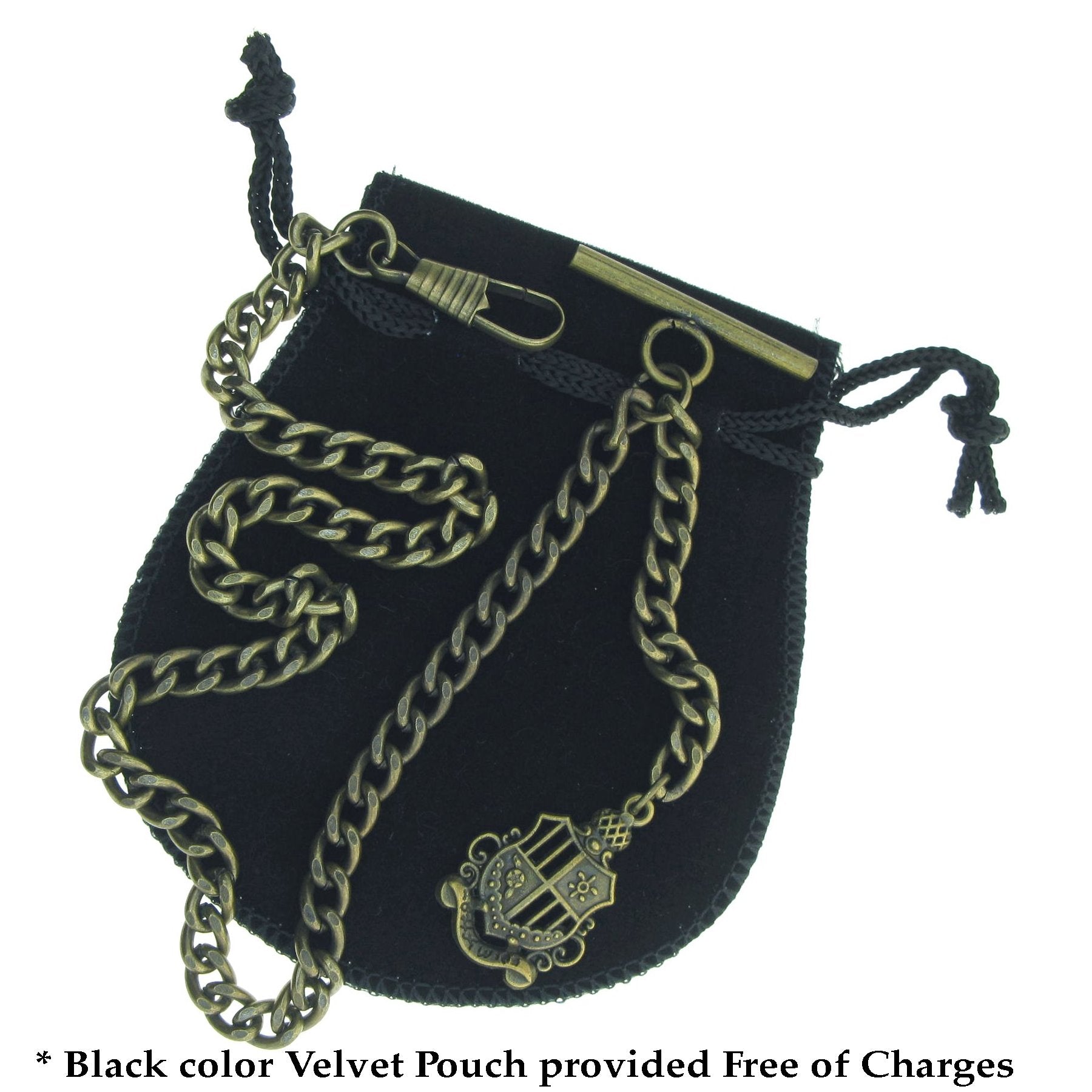 Albert Chain Pocket Watch Chains for Men Antique Brass Plating Shield Crest Design Fob T Bar AC10