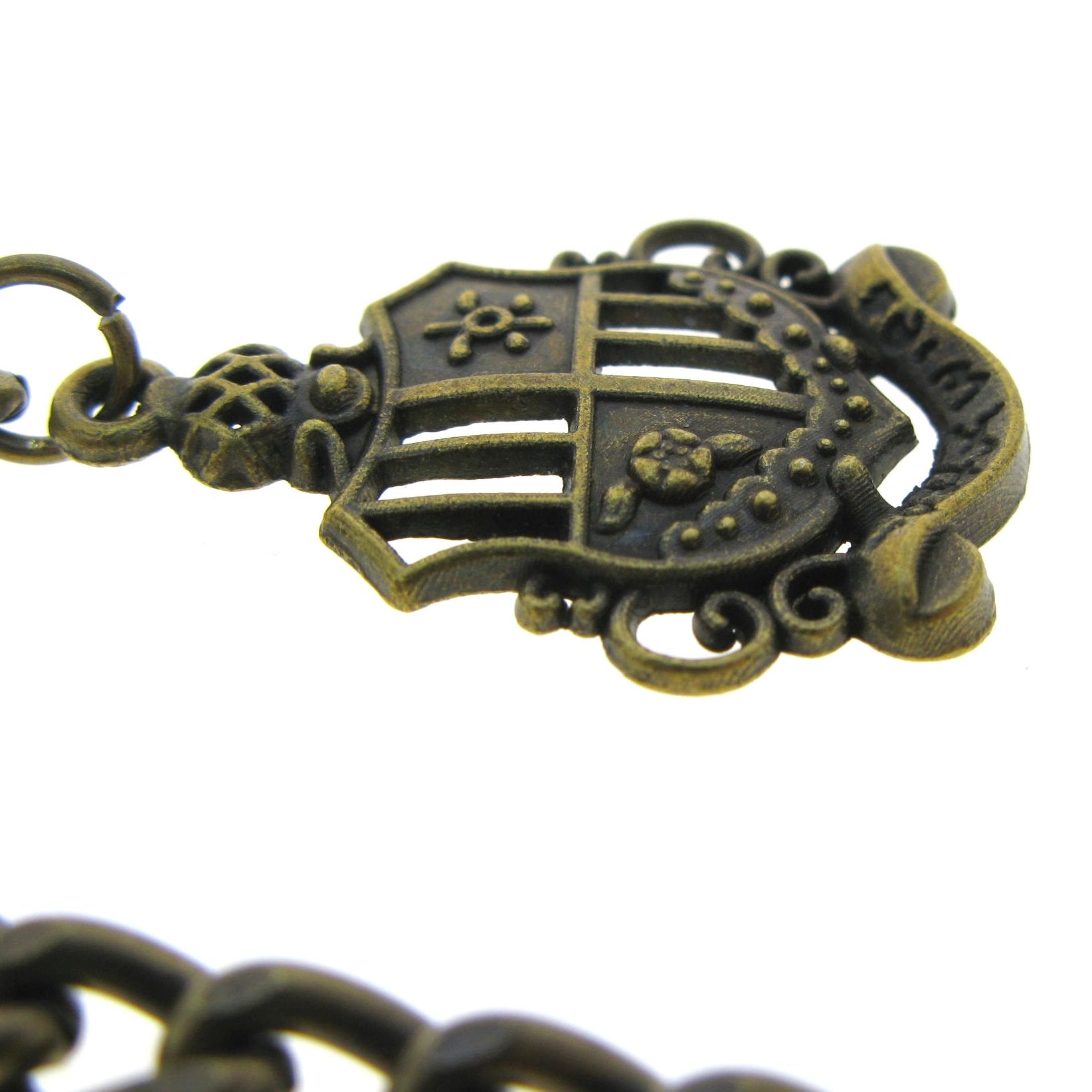 Albert Chain Pocket Watch Chains for Men Antique Brass Plating Shield Crest Design Fob T Bar AC10