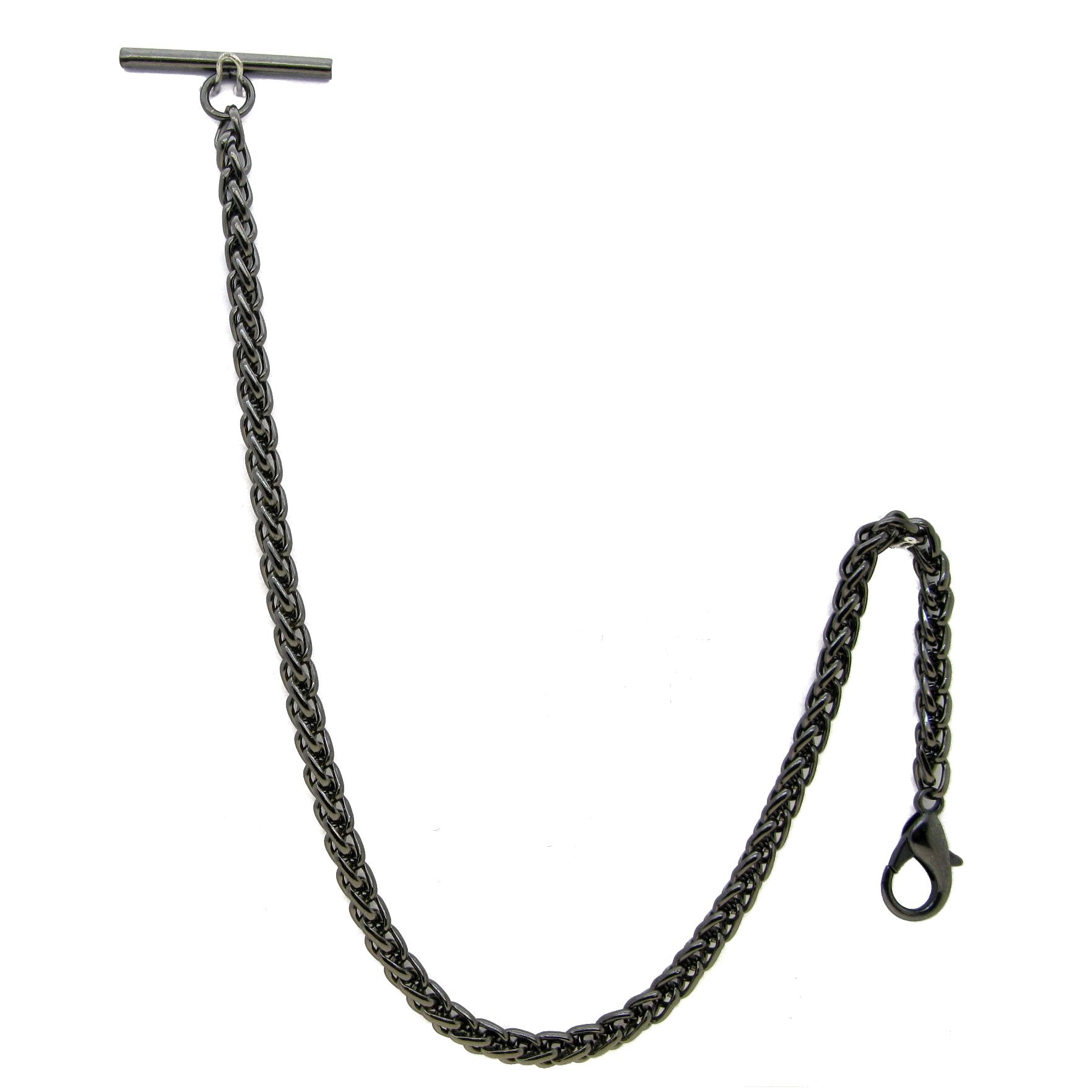 Back Gunmetal Albert Chain with Spiga Wheat Chain