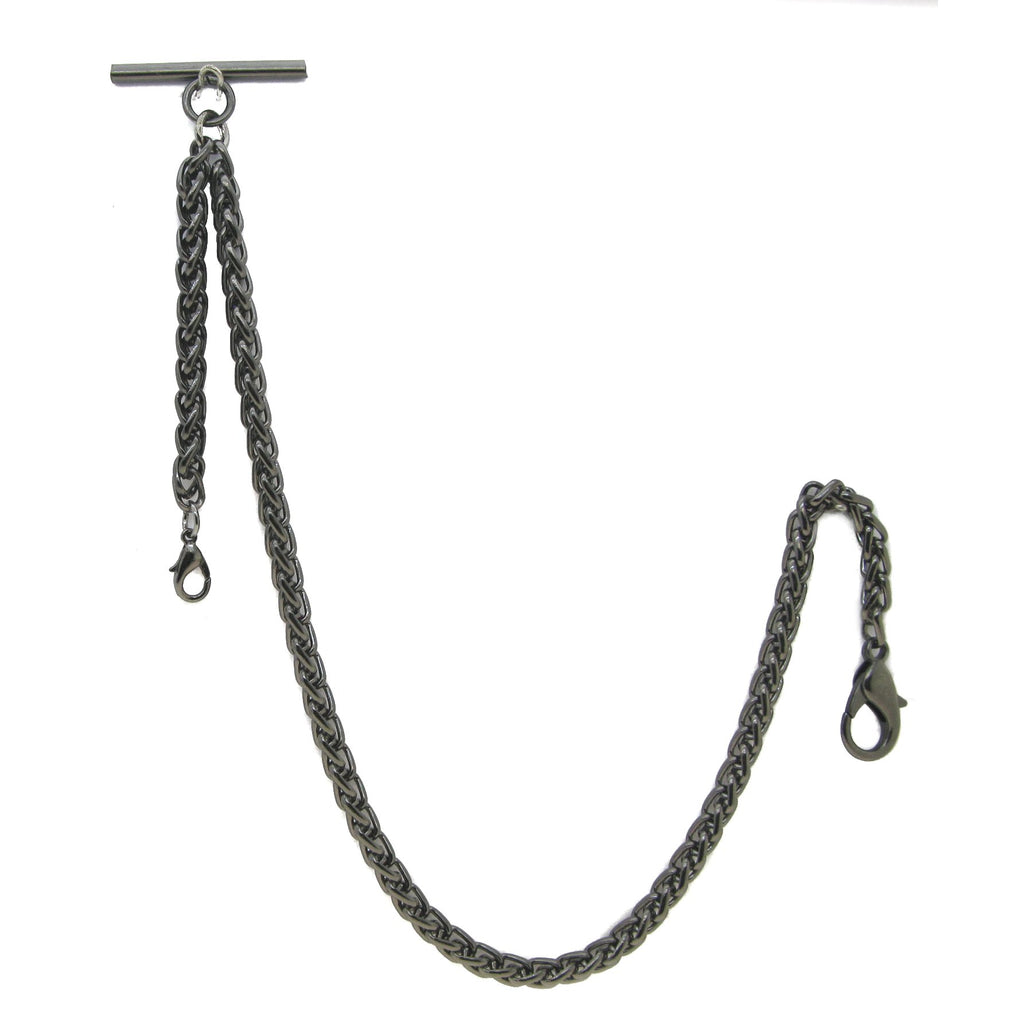 Black Gunmetal Albert Chain with Spiga Wheat Chain
