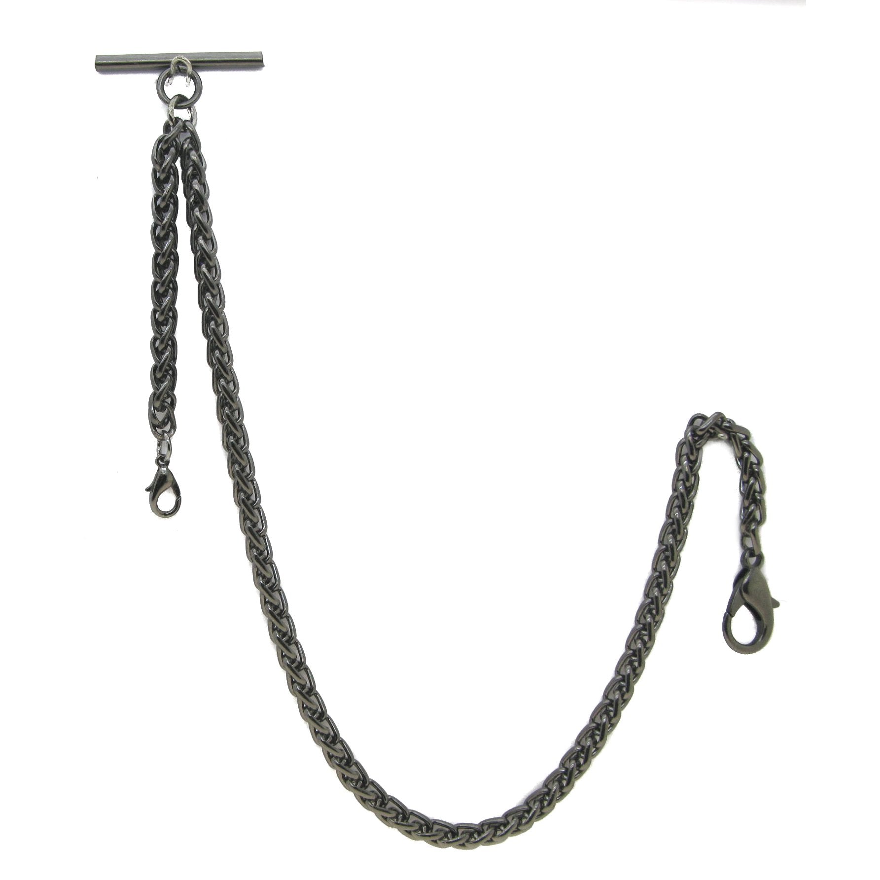 Black Gunmetal Albert Chain with Spiga Wheat Chain