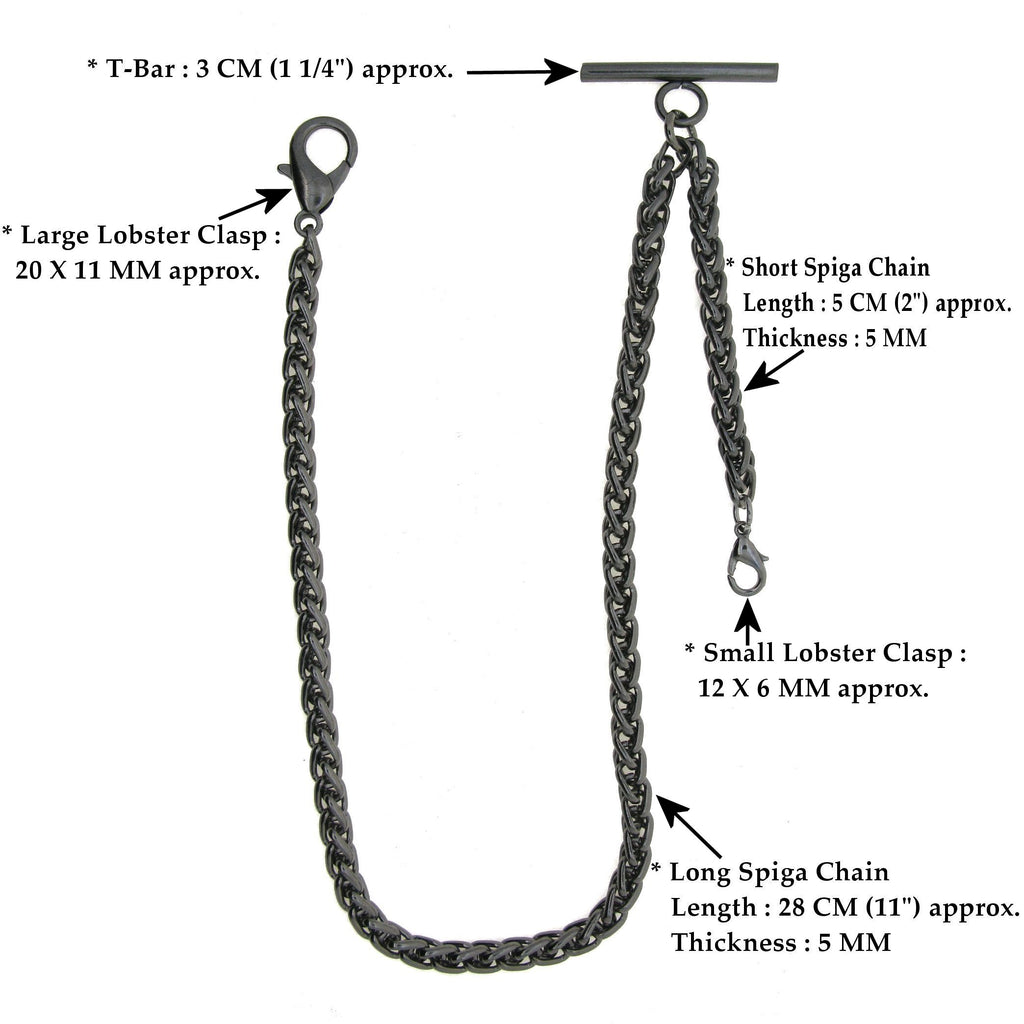 Black Gunmetal Color Albert Chain with Wheat Spiga Rope Chain AC112