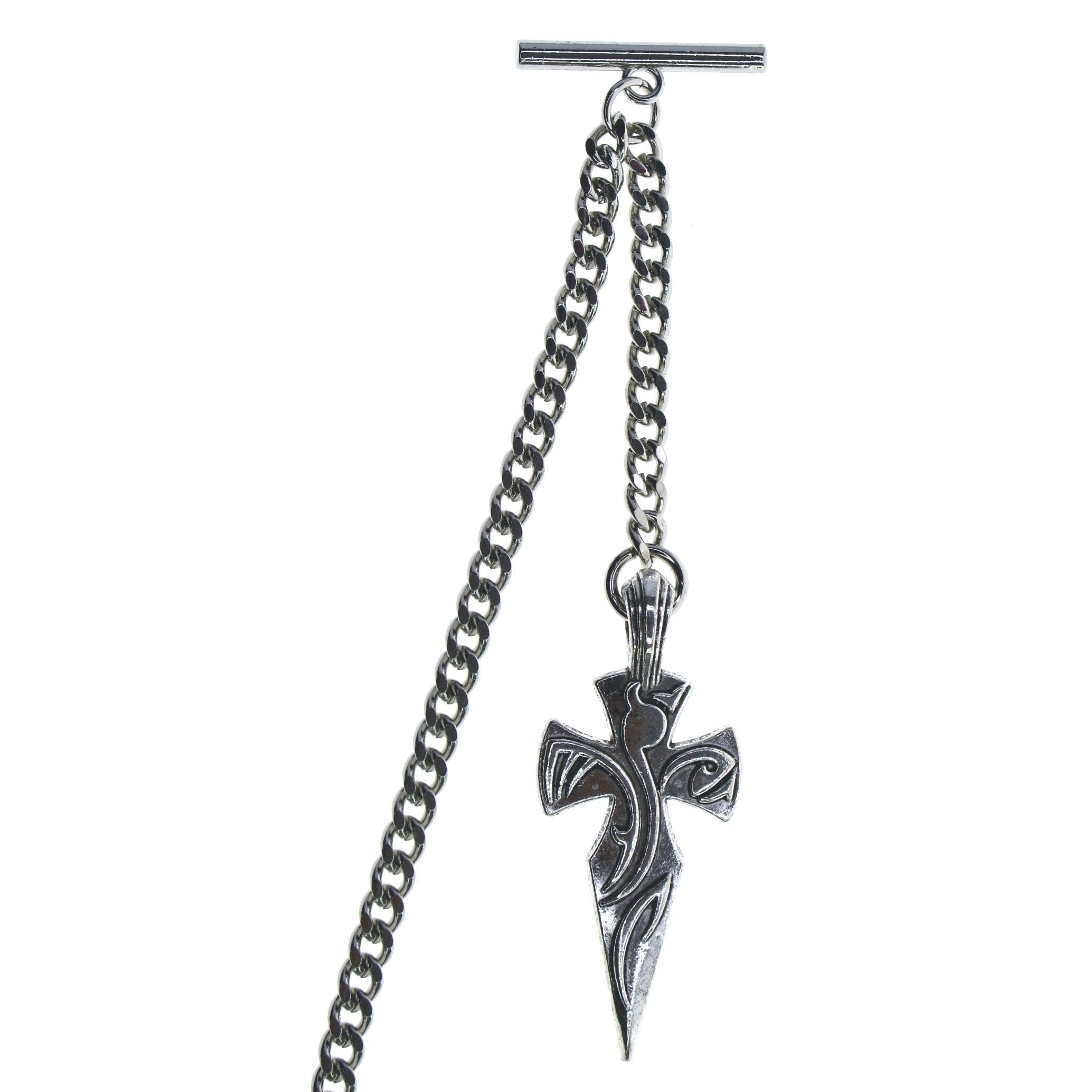 Silver Color Albert Chain with Heavy Big Size Religious Cross Design Fob AC113