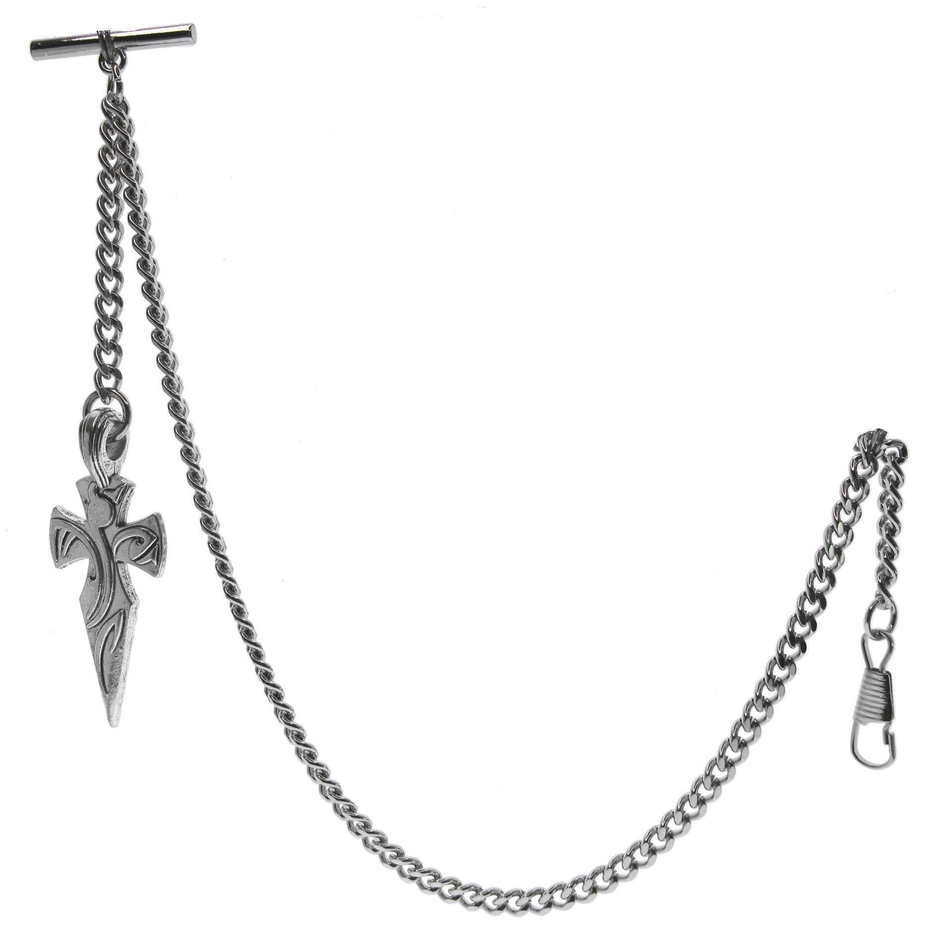 Silver Albert Chain with Religious Cross Fob