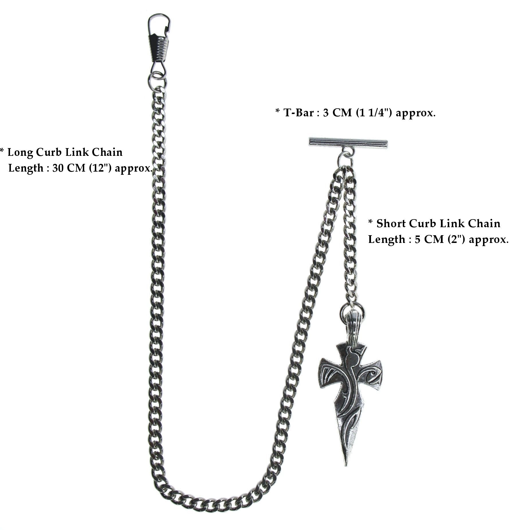 Silver Color Albert Chain with Heavy Big Size Religious Cross Design Fob AC113