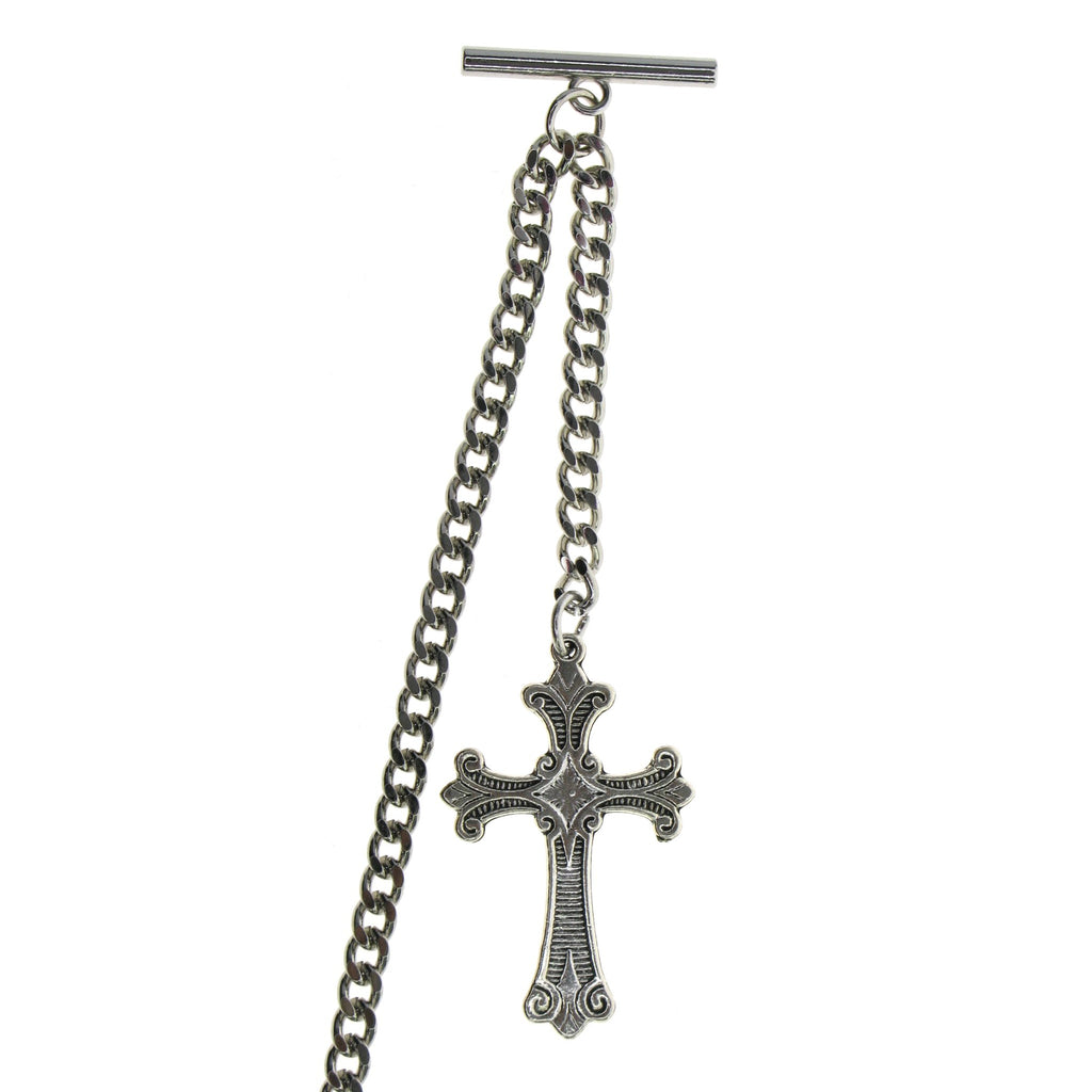 Silver Color Albert Chain with Religious Cross Design Fob AC114