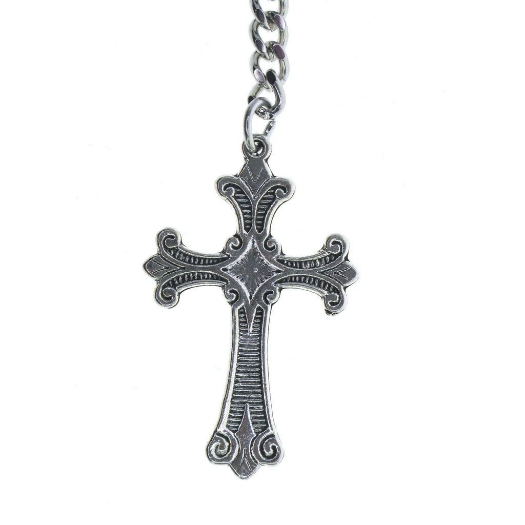 Silver Color Albert Chain with Religious Cross Design Fob AC114