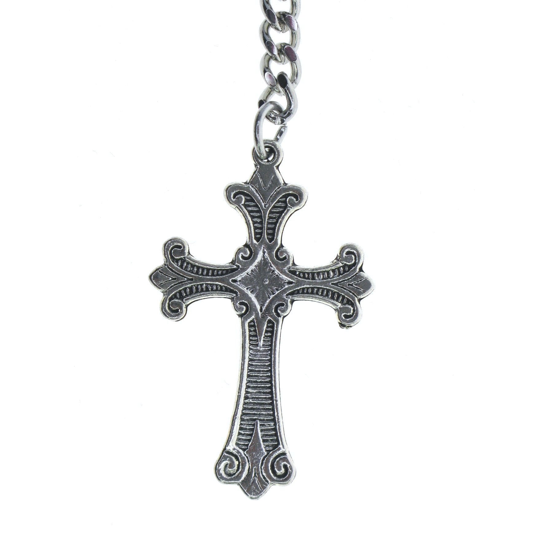 Silver Color Albert Chain with Religious Cross Design Fob AC114