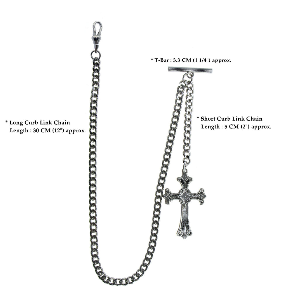 Silver Color Albert Chain with Religious Cross Design Fob AC114