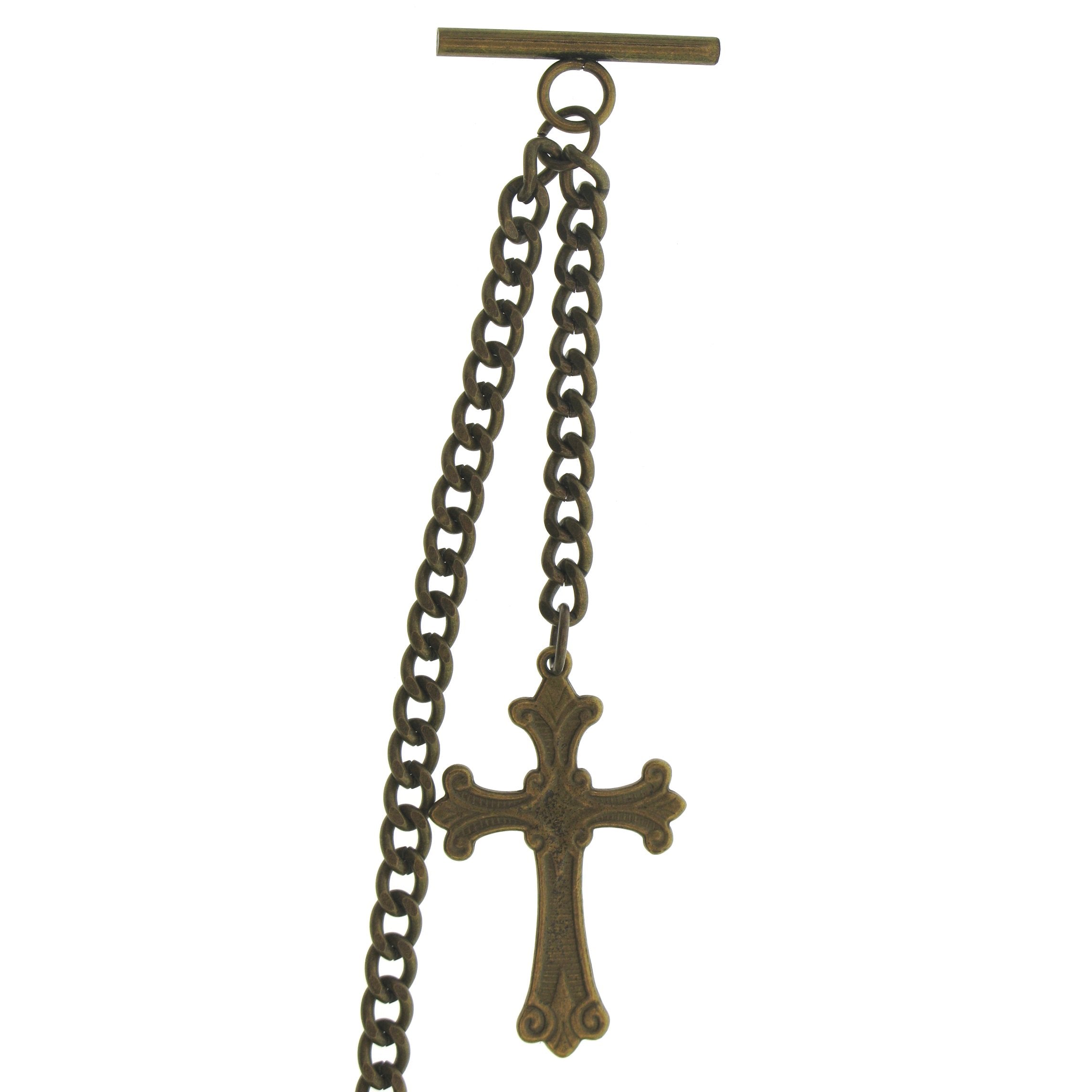 Bronze Color Albert Chain with Religious Cross Design Fob AC115