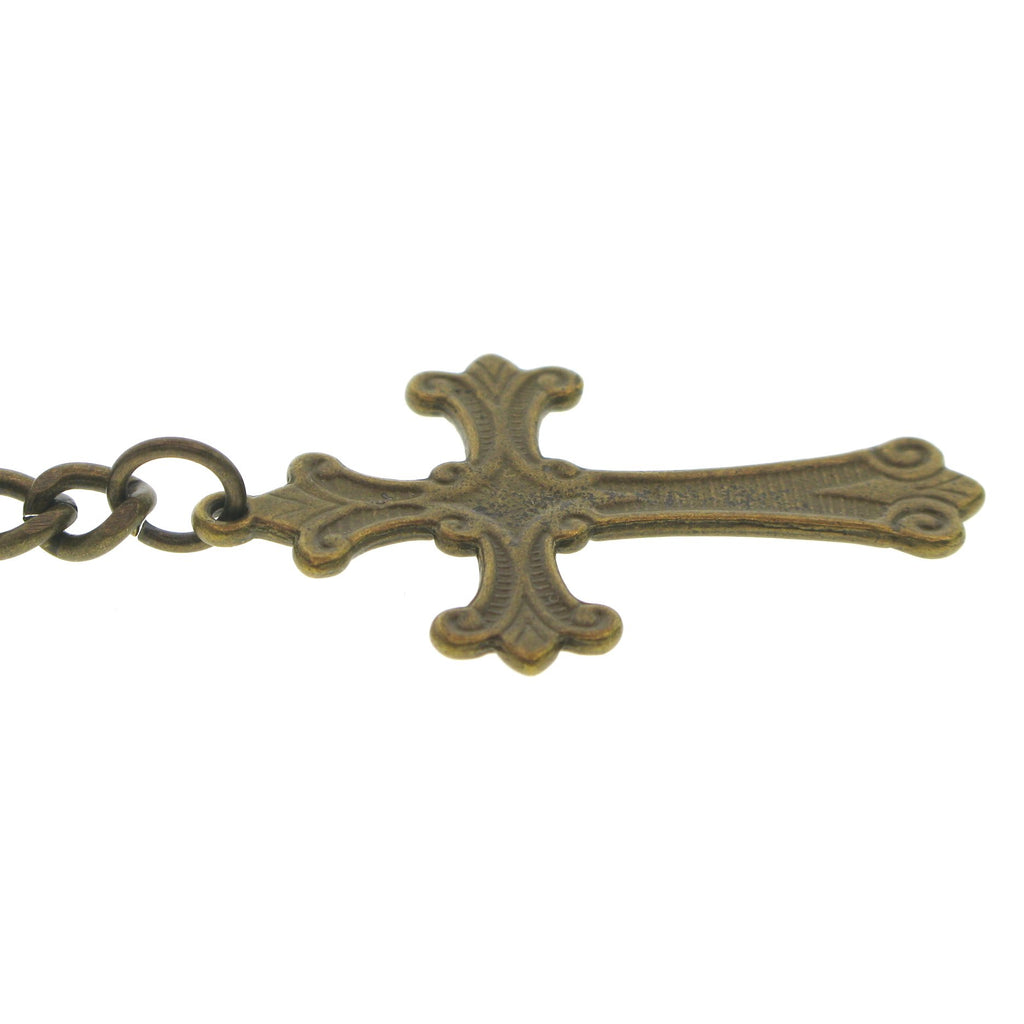 Bronze Color Albert Chain with Religious Cross Design Fob AC115