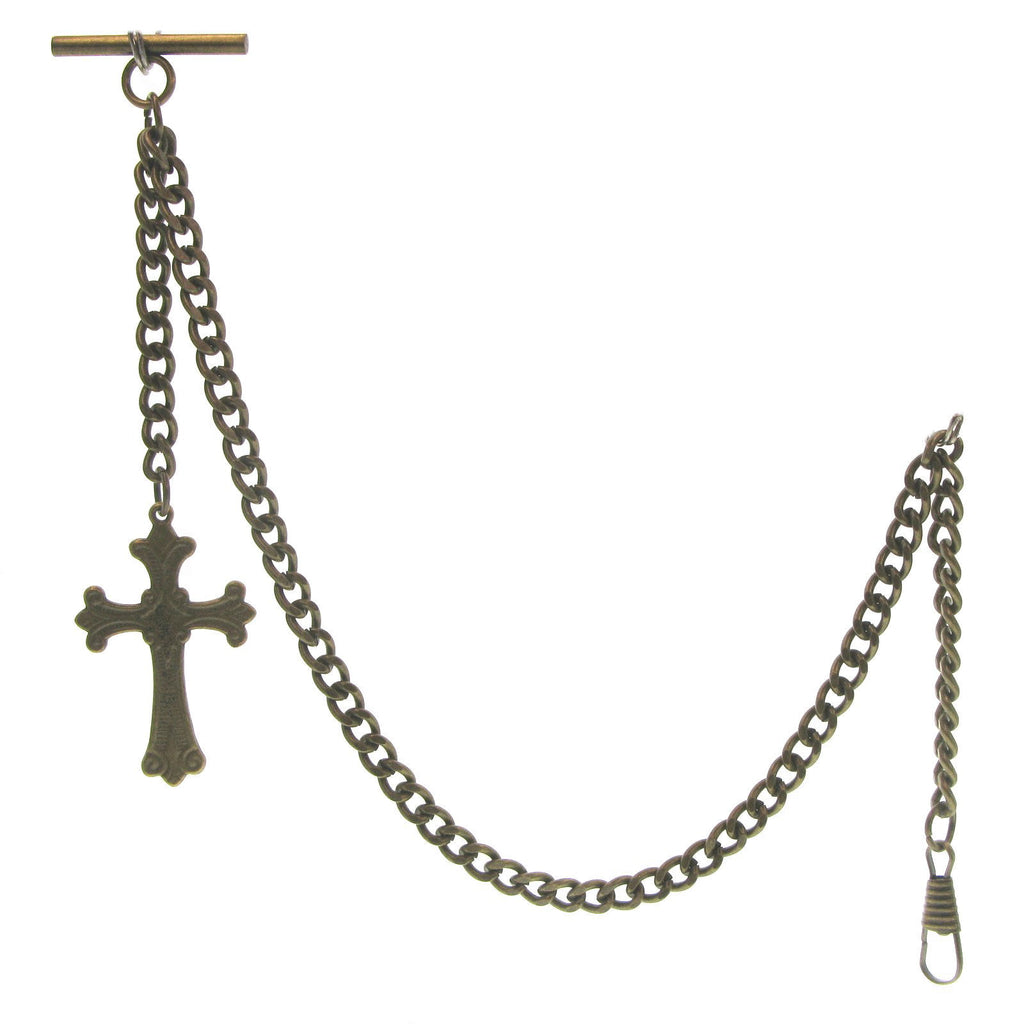 Bronze Albert Chain with Religious Cross Fob