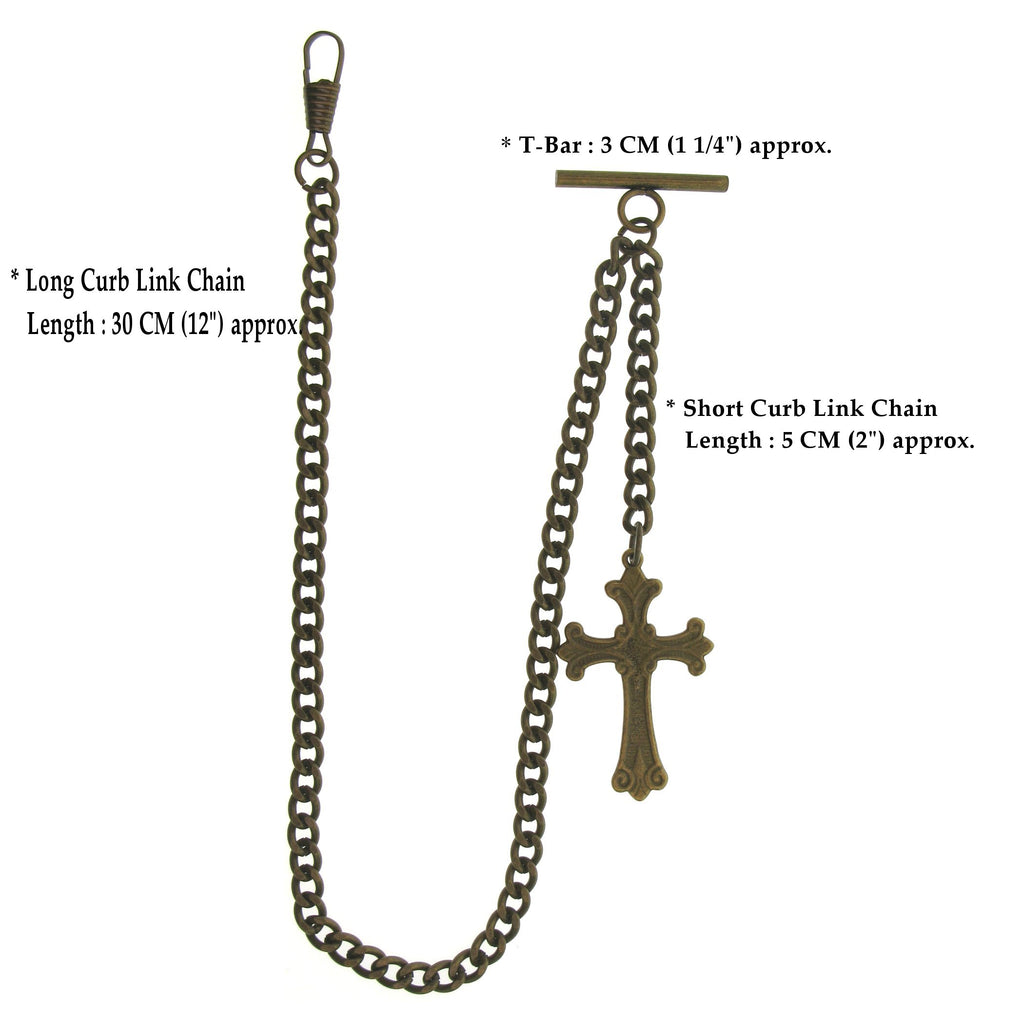 Bronze Color Albert Chain with Religious Cross Design Fob AC115