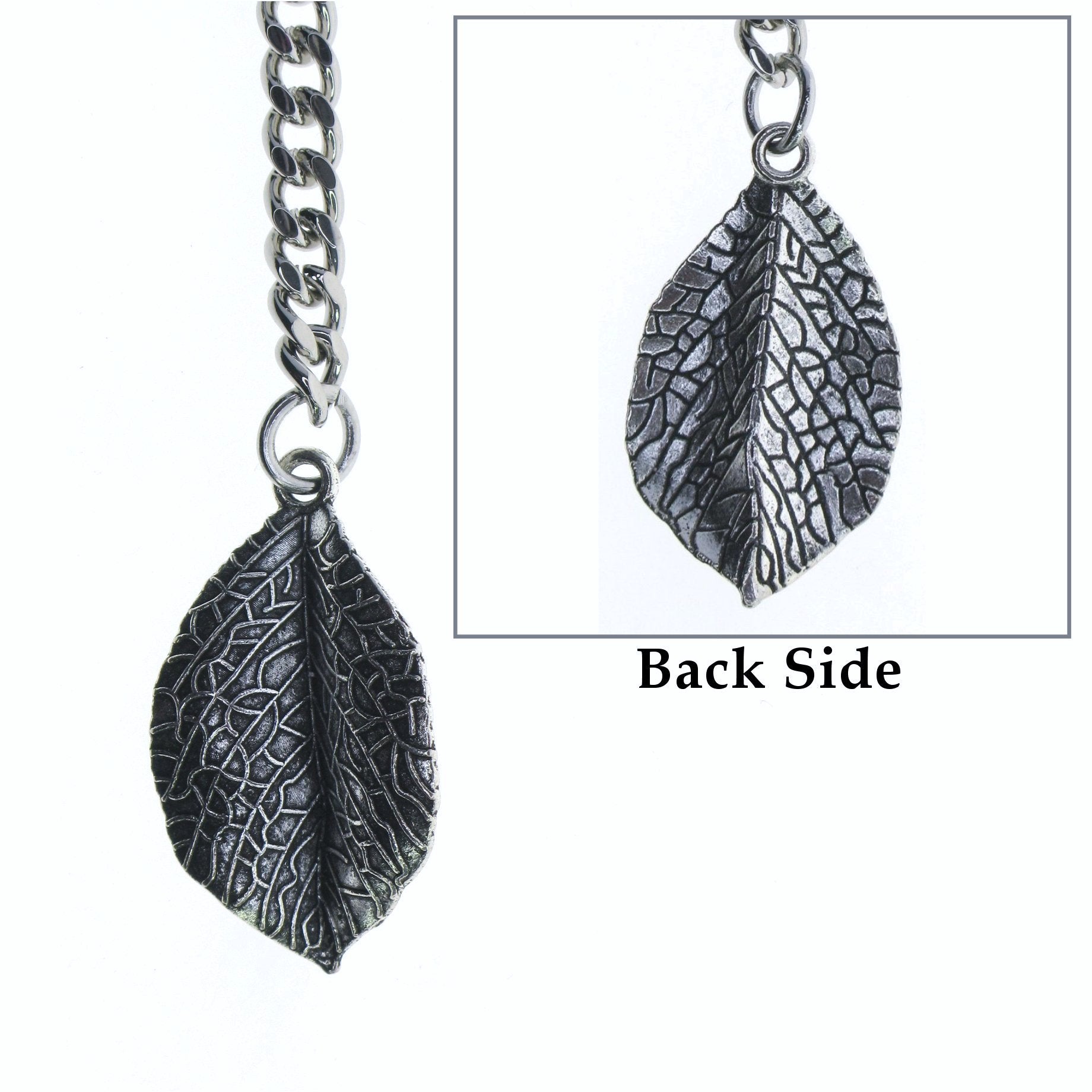 Silver Color Albert Chain with Leaf Design Fob AC116