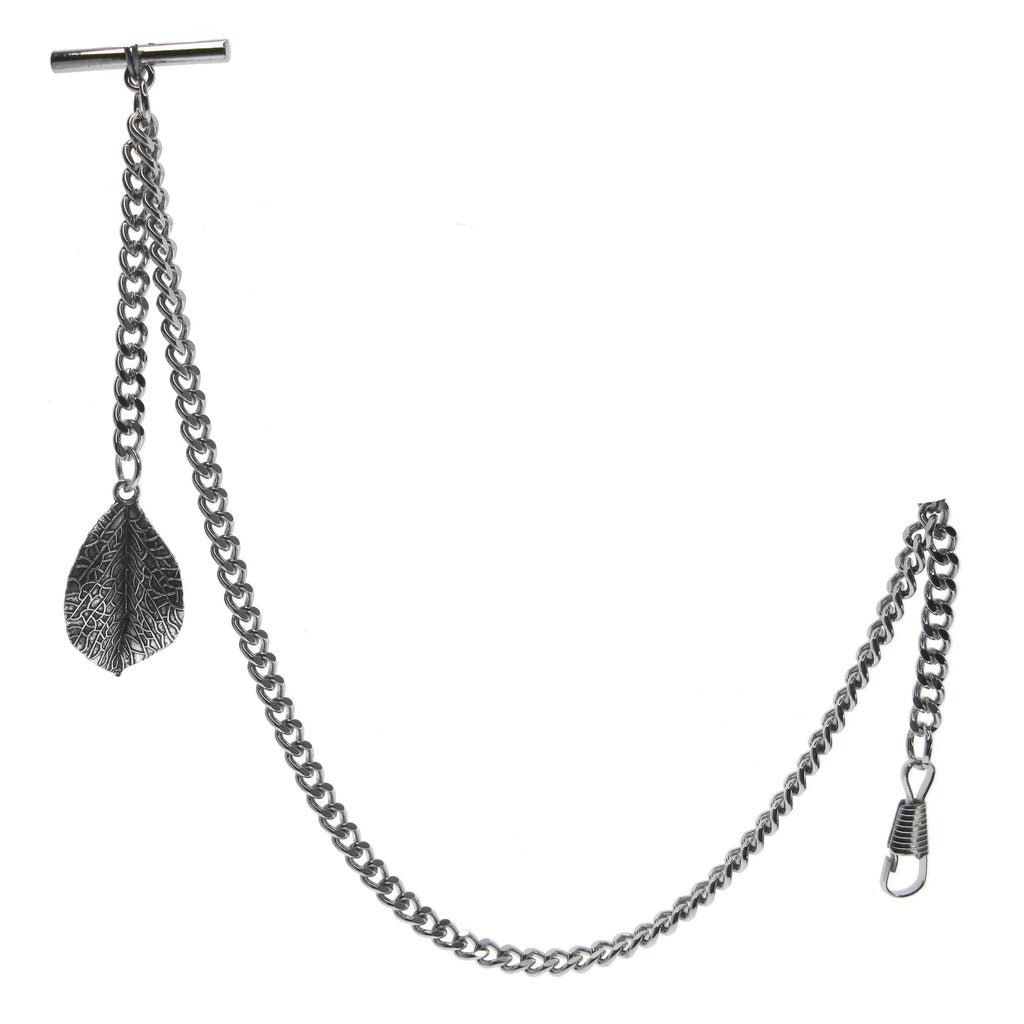 Silver Albert Chain with Leaf Design Fob
