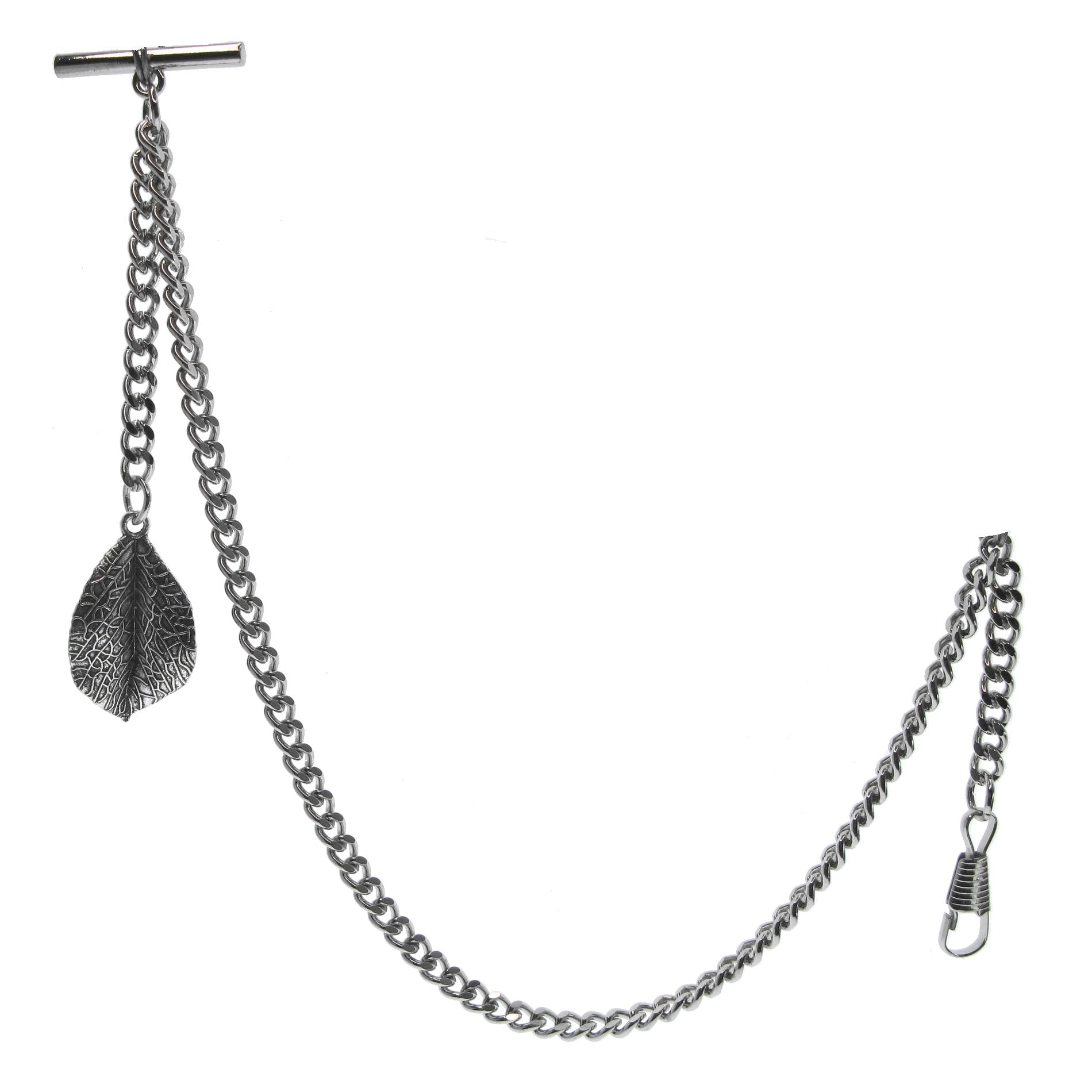 Silver Albert Chain with Leaf Design Fob