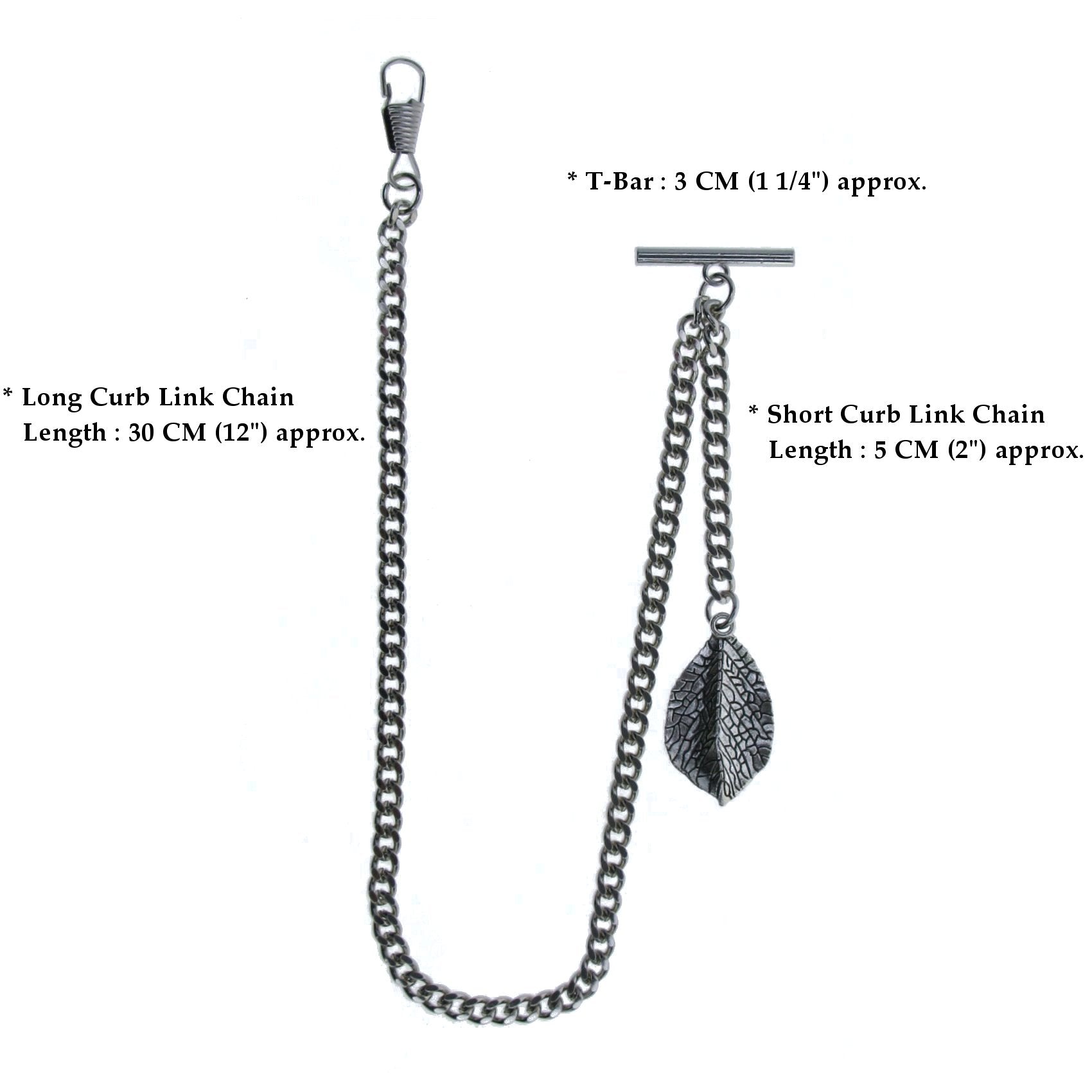 Silver Color Albert Chain with Leaf Design Fob AC116