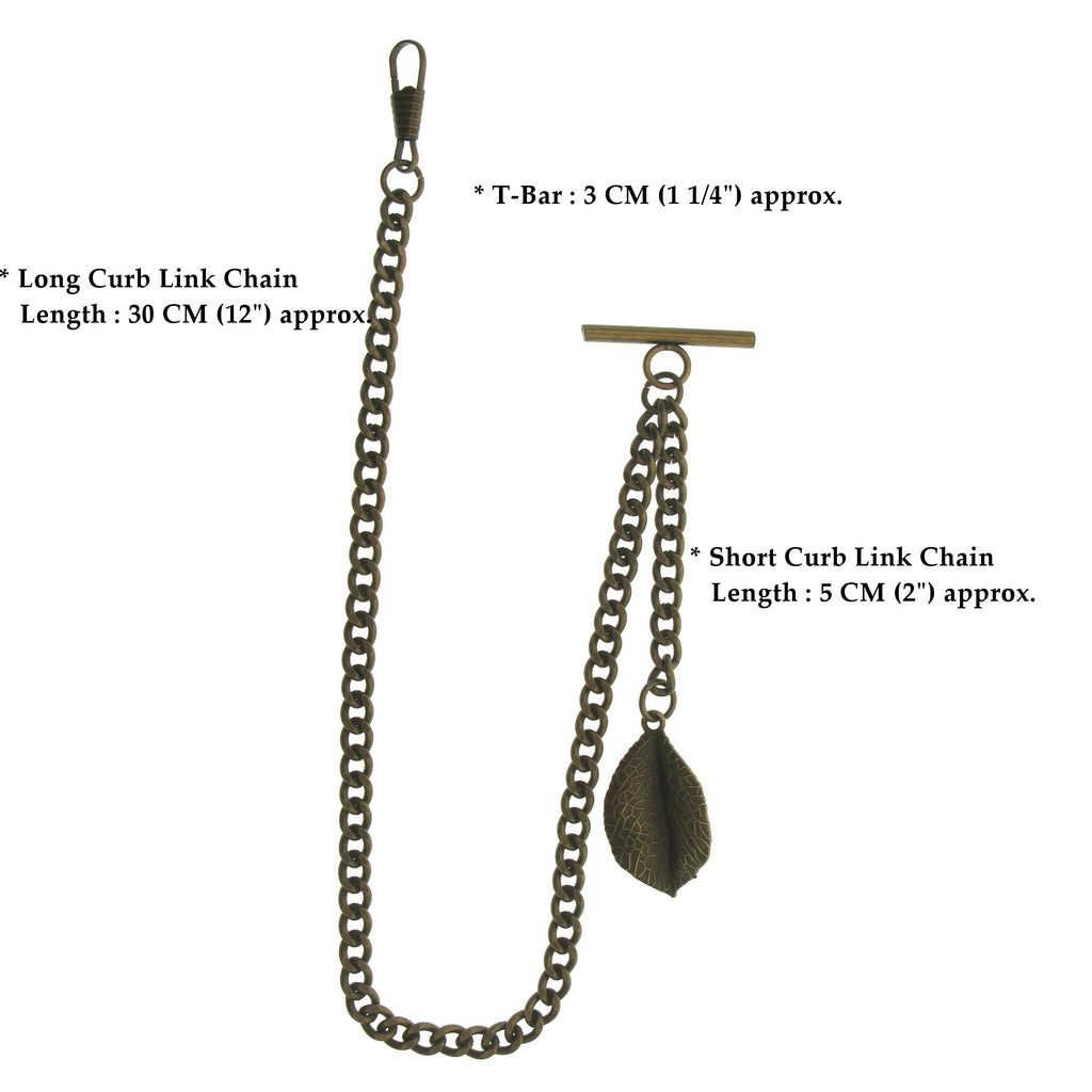 Bronze Color Albert Chain with Leaf Design Fob AC117