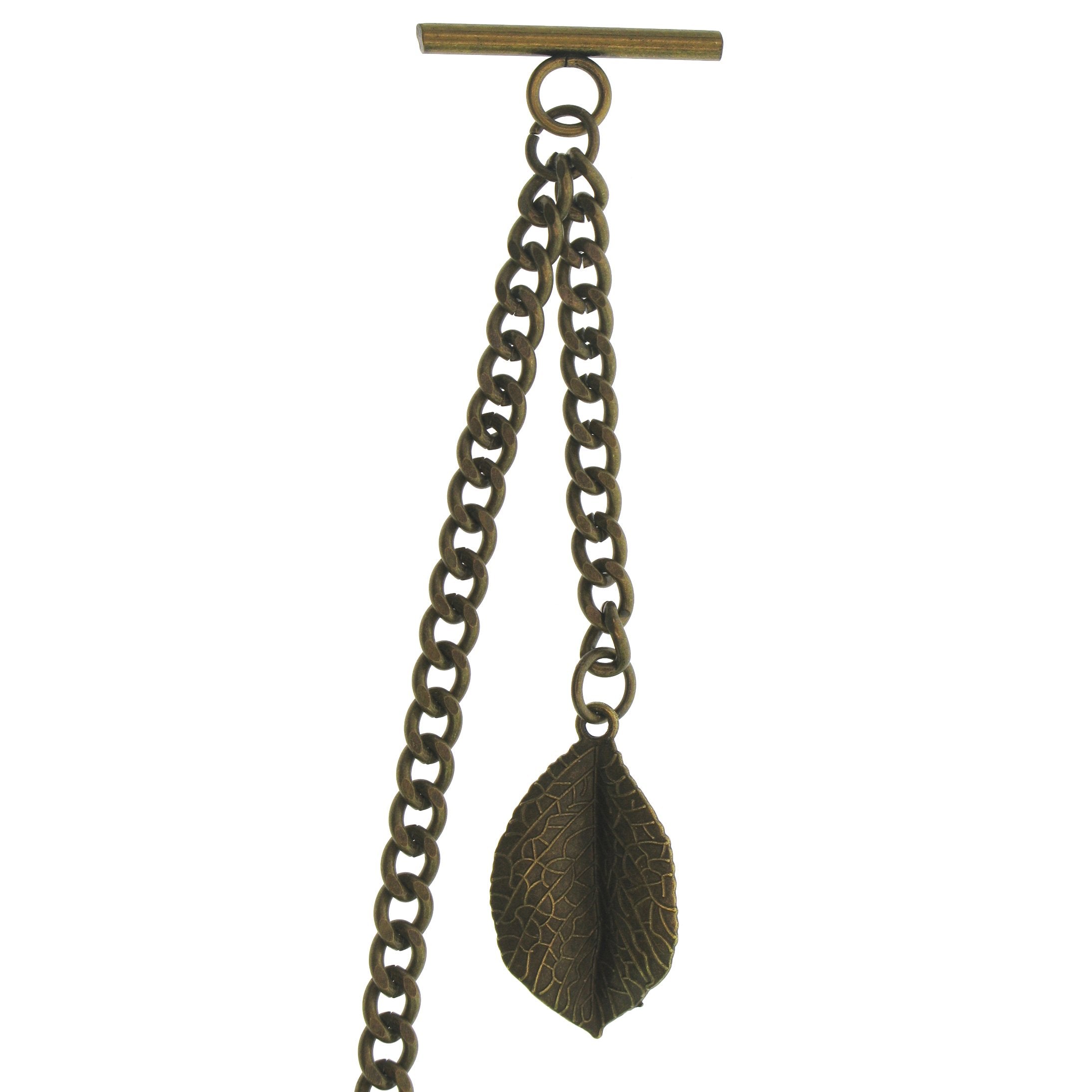 Bronze Color Albert Chain with Leaf Design Fob AC117