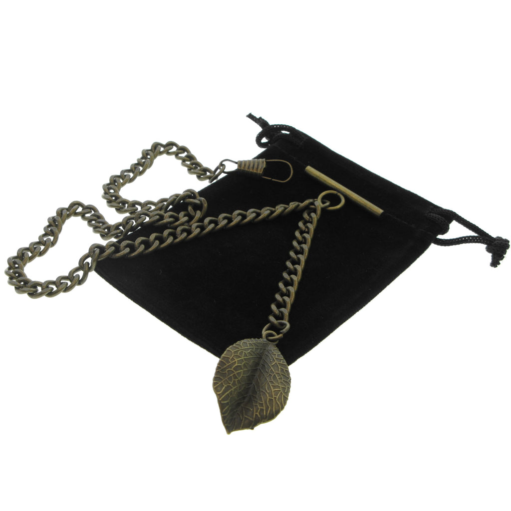 Bronze Color Albert Chain with Leaf Design Fob AC117