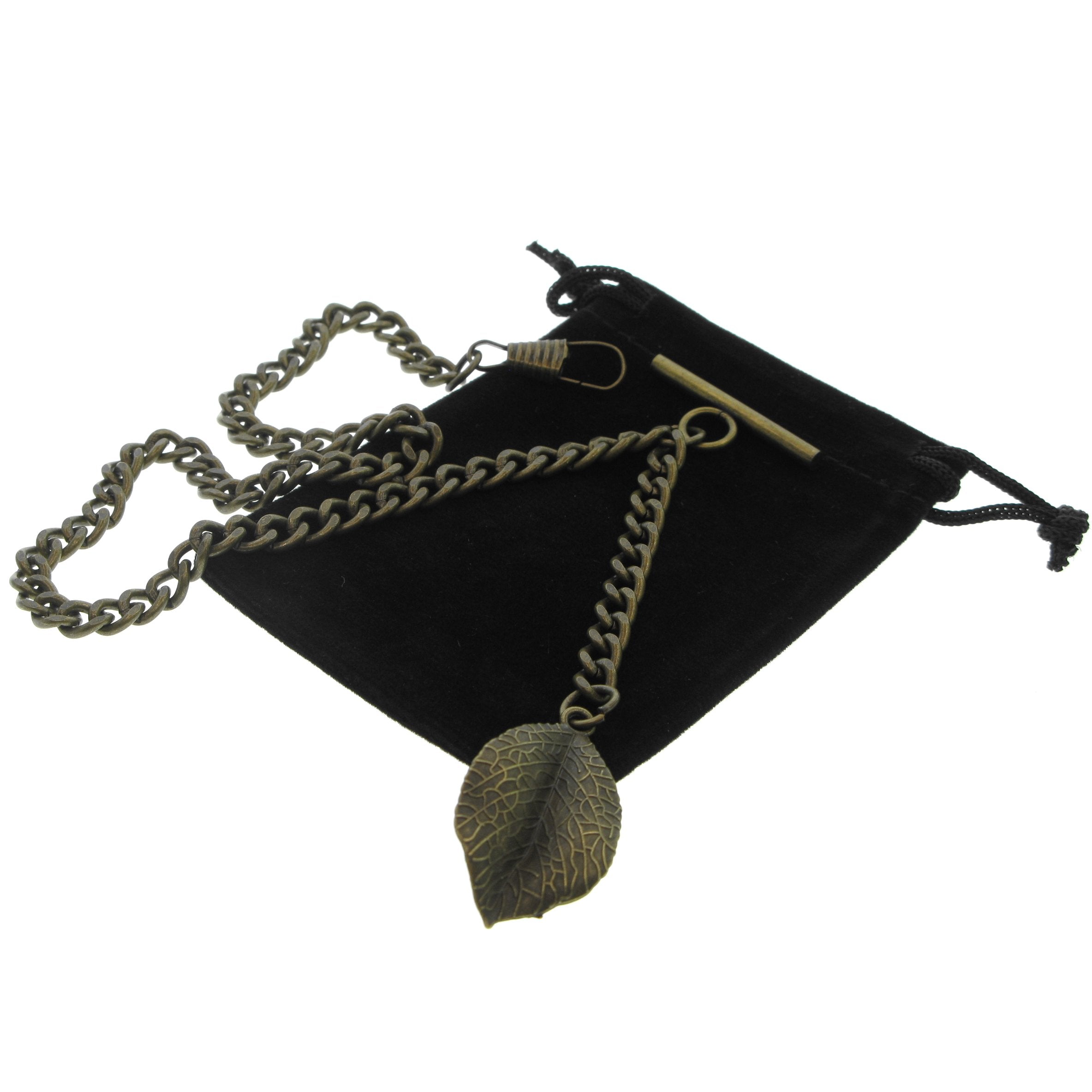 Bronze Color Albert Chain with Leaf Design Fob AC117