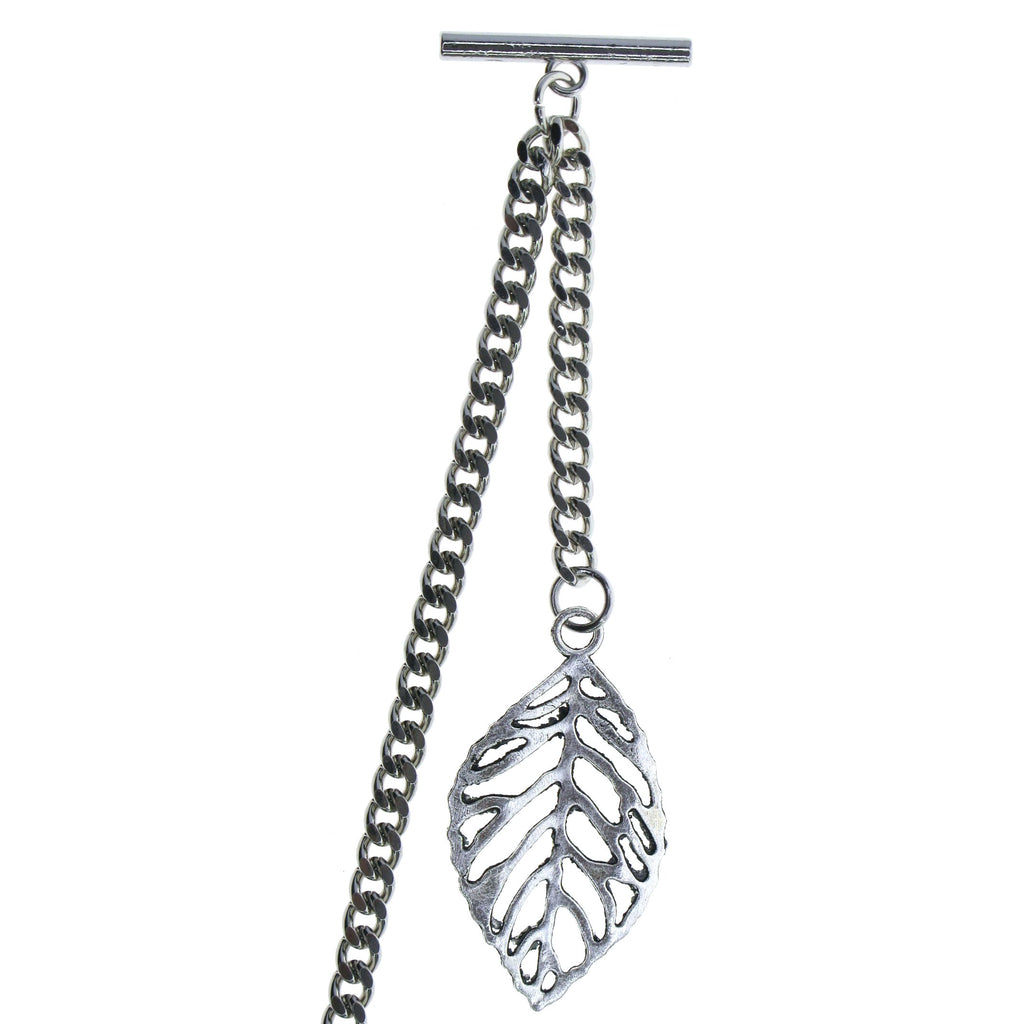 Silver Color Albert Chain with Leaf Design Fob AC118