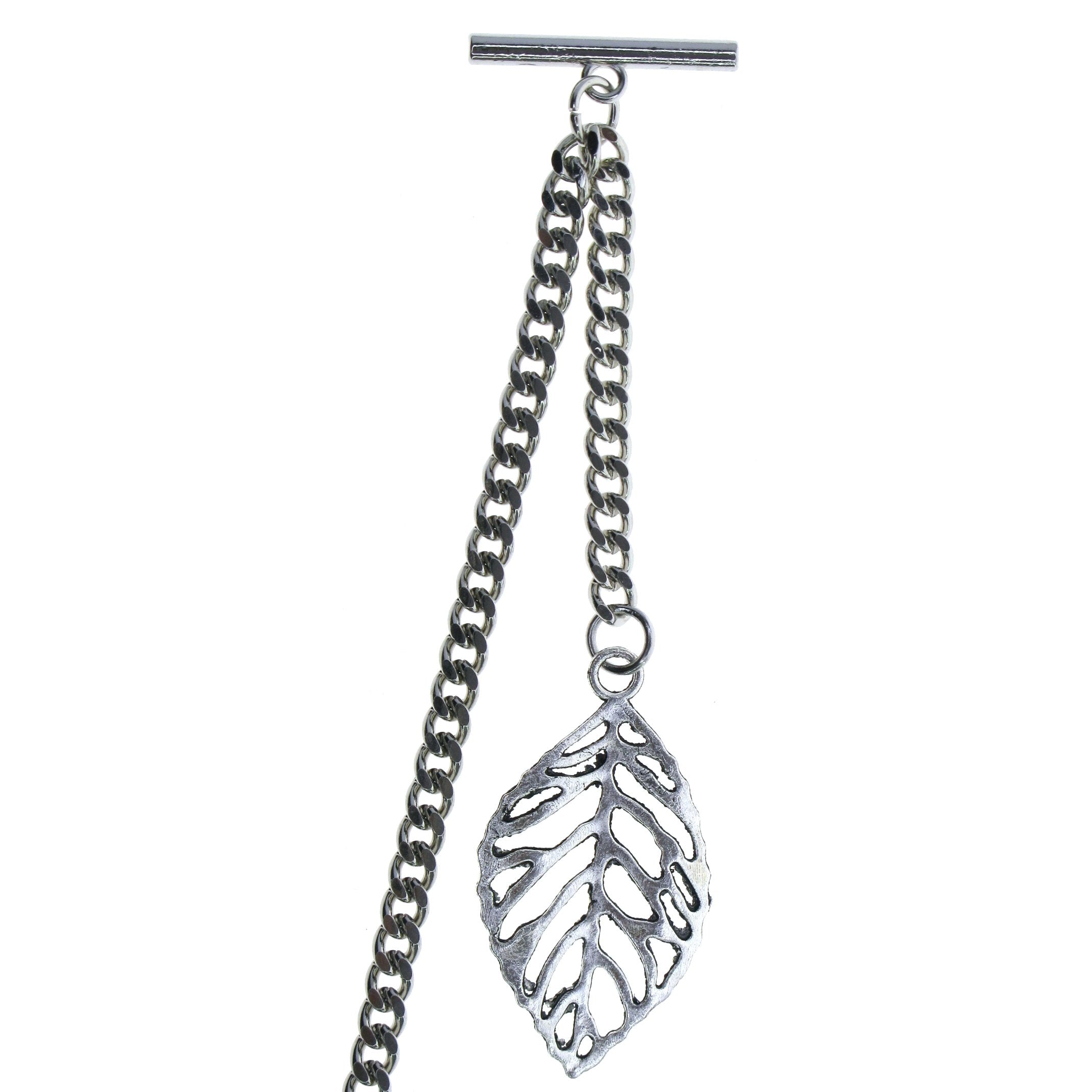 Silver Color Albert Chain with Leaf Design Fob AC118