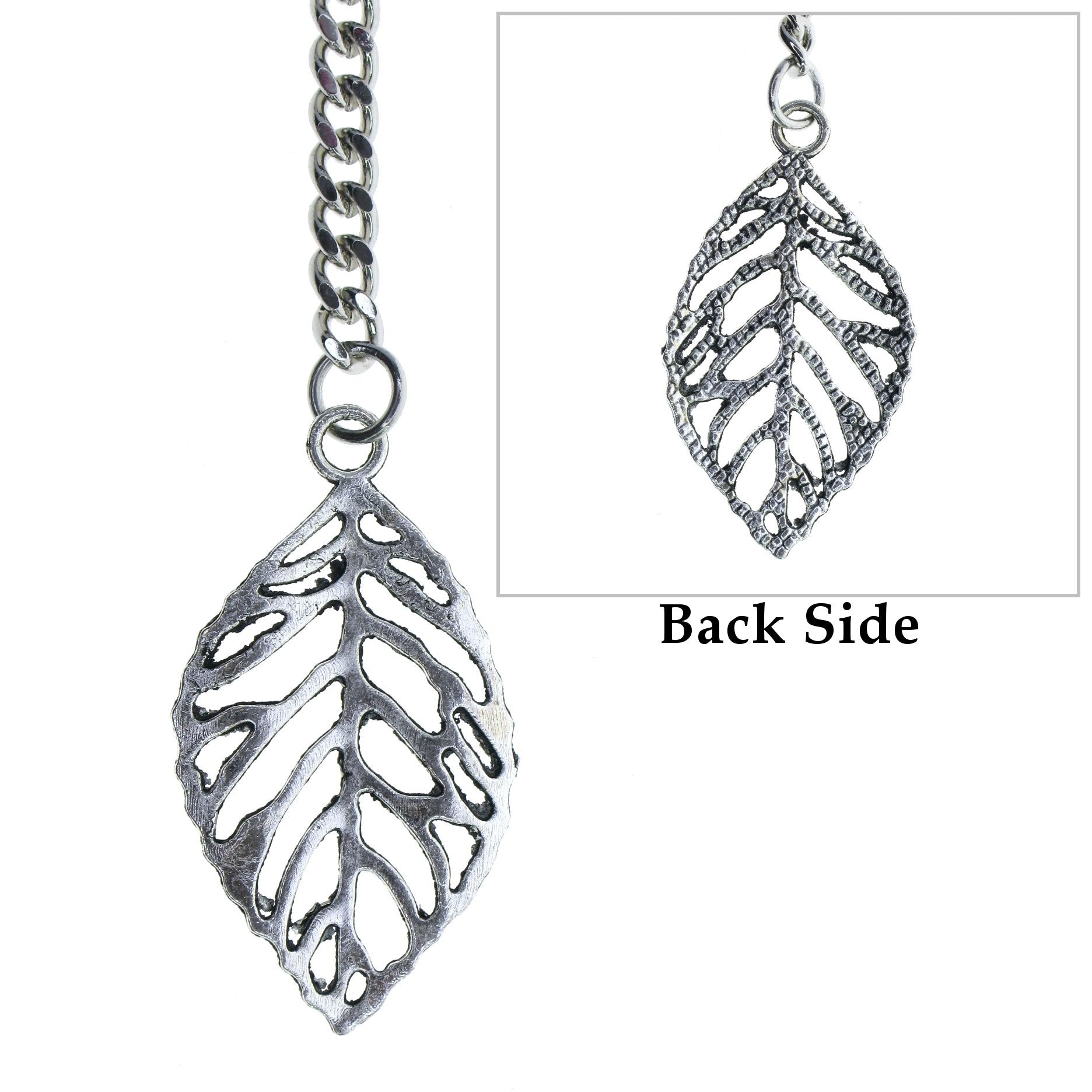 Silver Color Albert Chain with Leaf Design Fob AC118