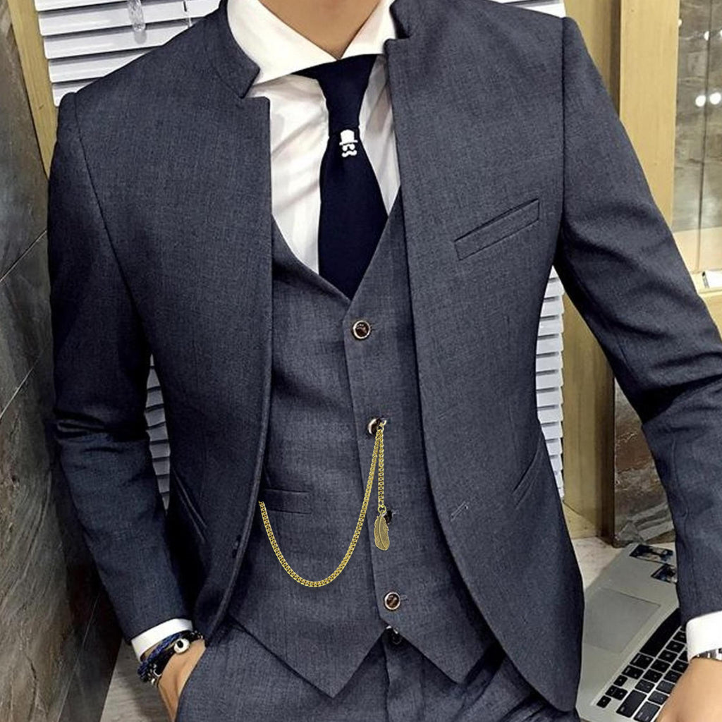 Gold Color Albert Chain with Feather Design Fob AC119