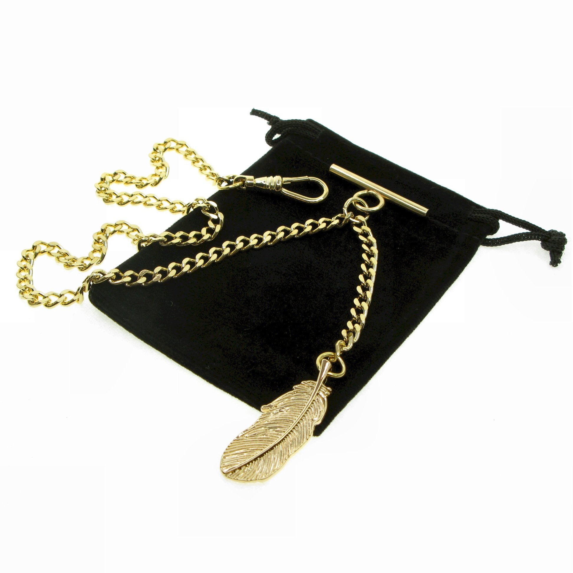 Gold Color Albert Chain with Feather Design Fob AC119