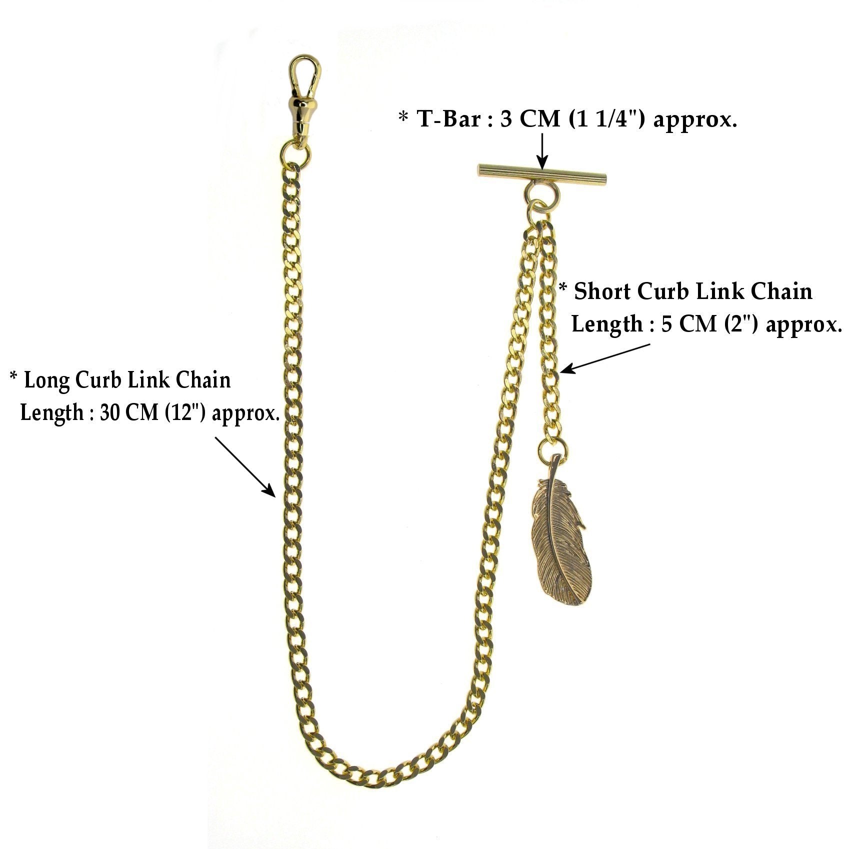 Gold Color Albert Chain with Feather Design Fob AC119