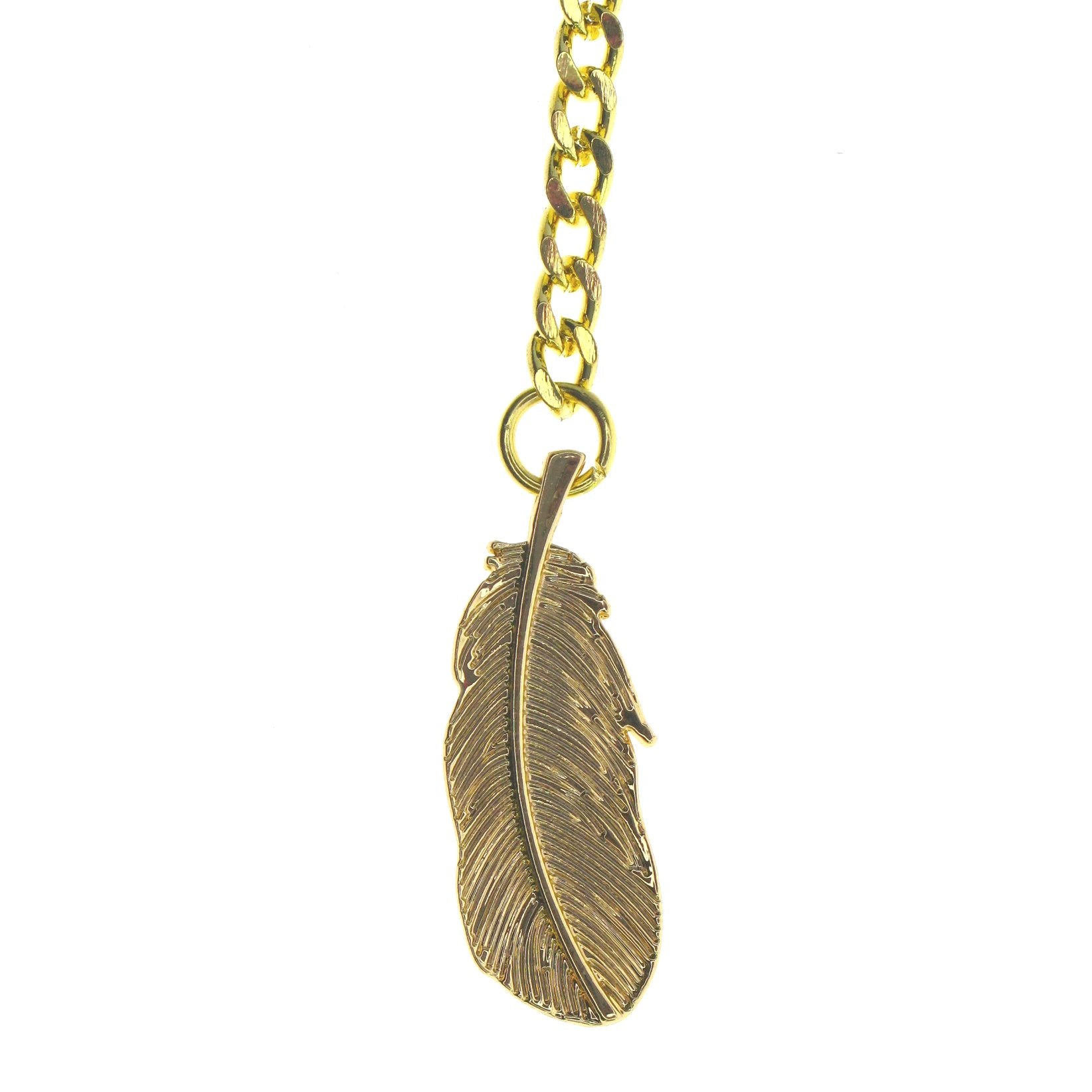 Gold Color Albert Chain with Feather Design Fob AC119