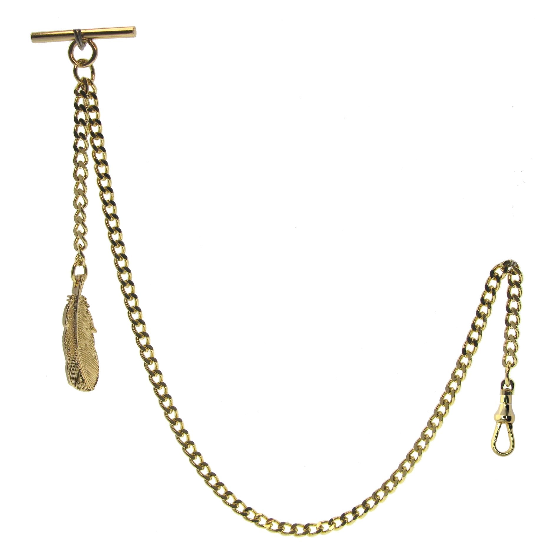Gold Color Albert Chain with Feather Design Fob AC119
