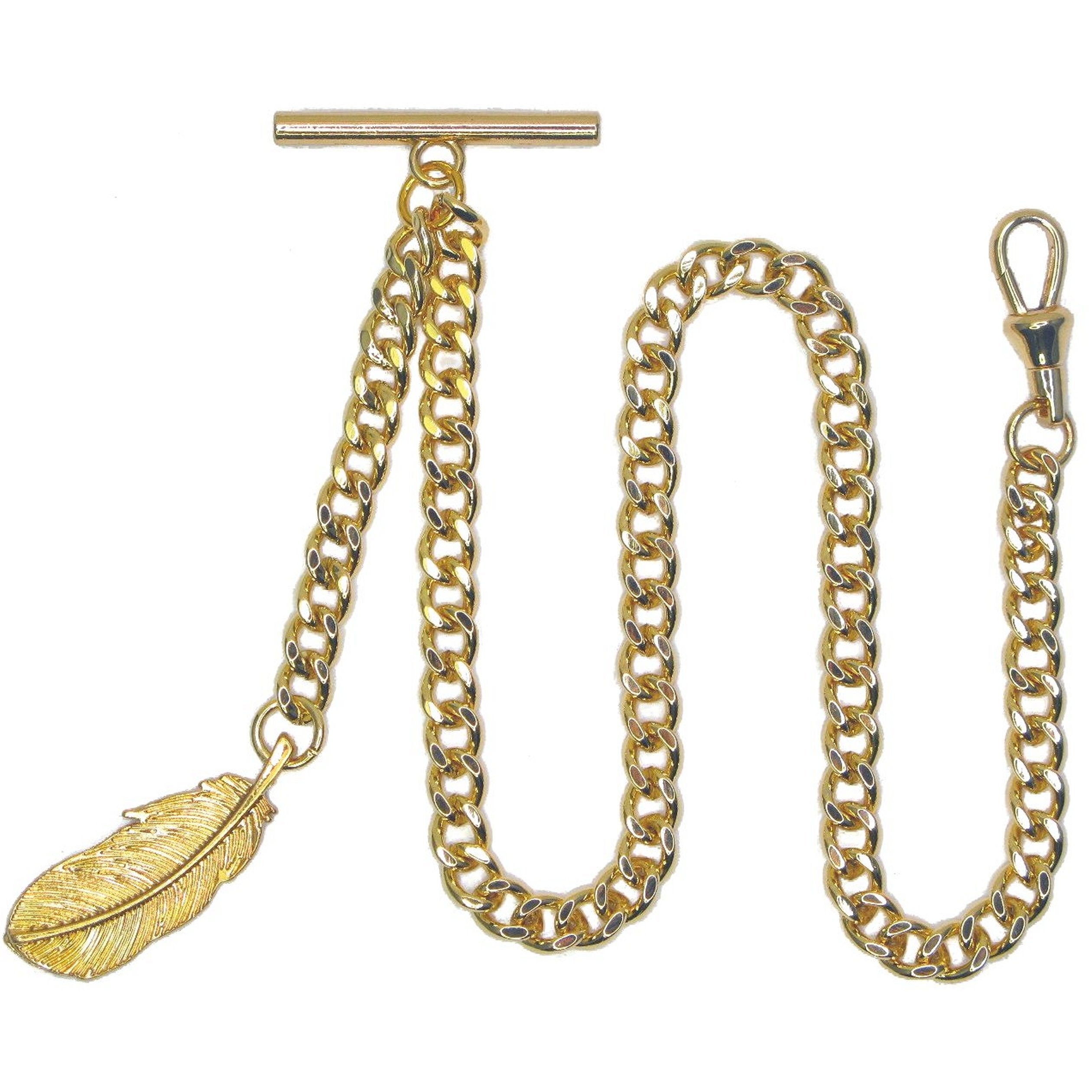 Gold Albert Chain with Feather Design Fob