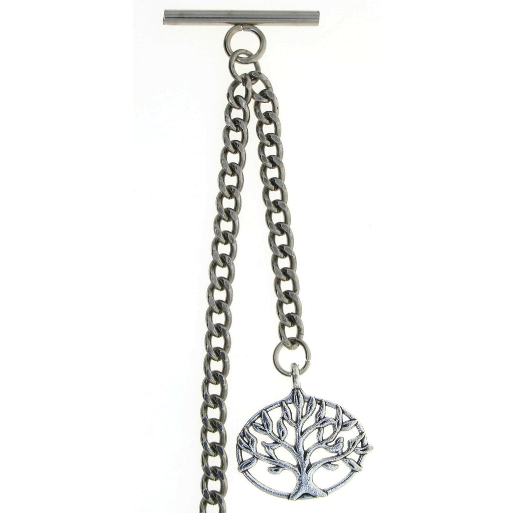 Silver Color Albert Chain with Life Tree Design Fob AC12