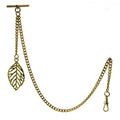 Gold Albert Chain with Gold Skeleton Leaf Fob